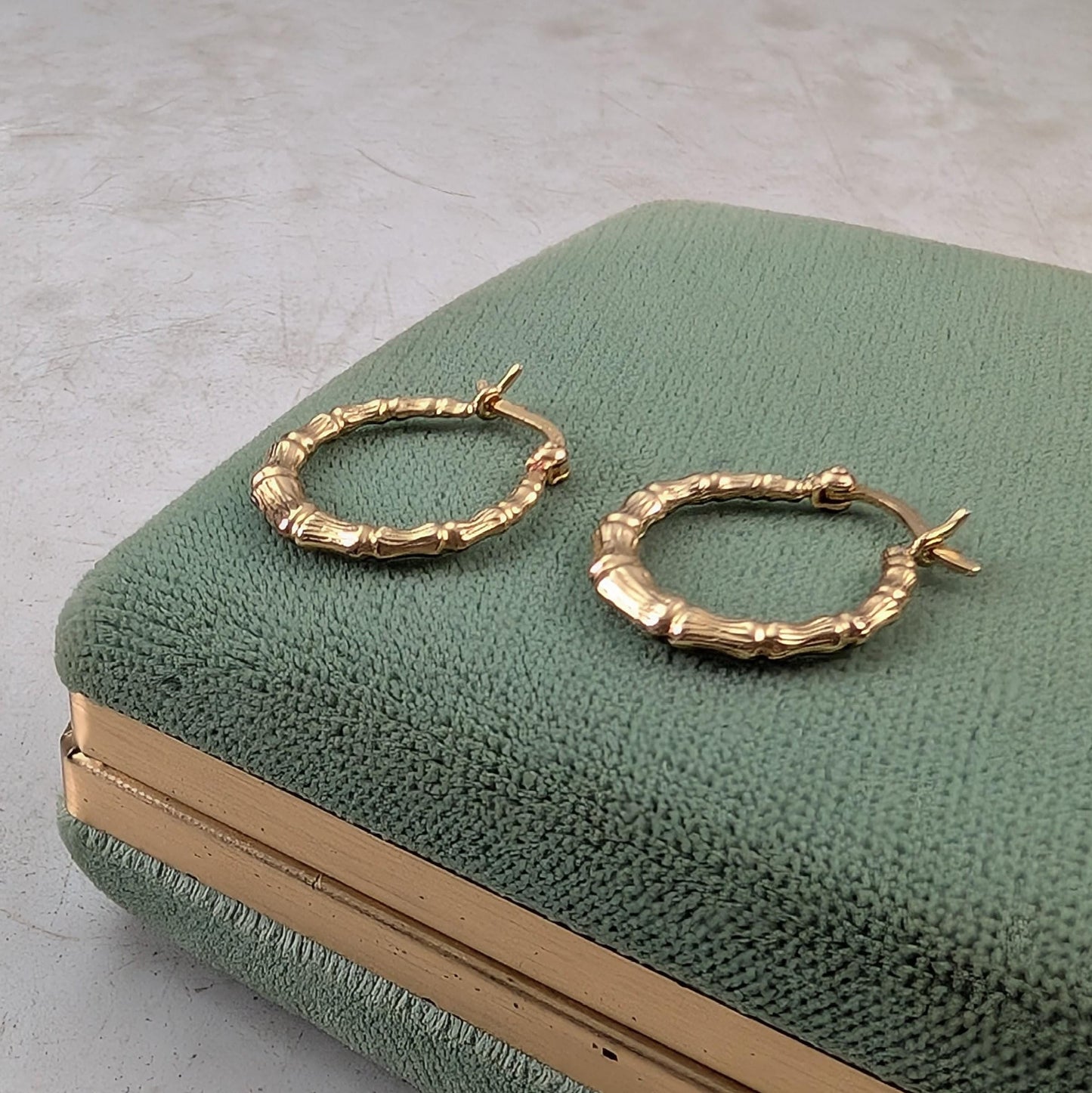 Estate 14k Yellow Gold Small Bamboo Hoops