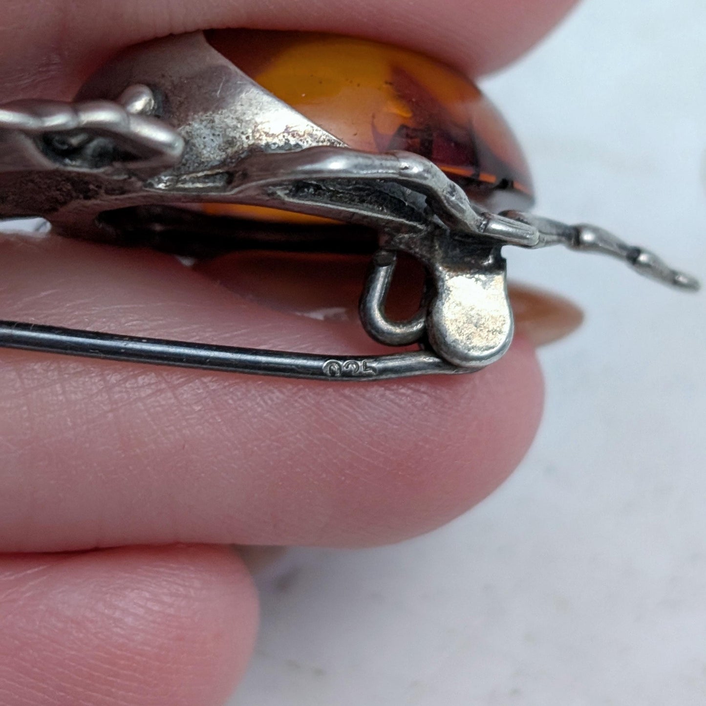 Vintage Sterling Silver and Amber Beetle Brooch