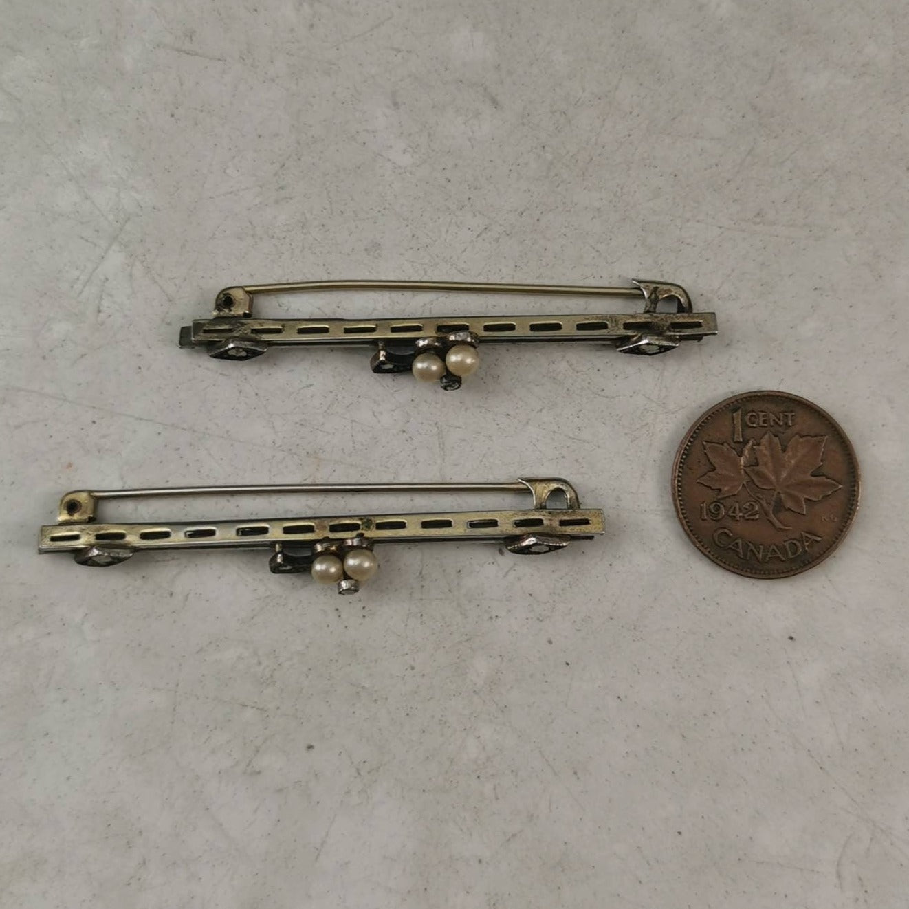 Edwardian Matching Lace Pins Sterling Silver, Pearl and Marcasite