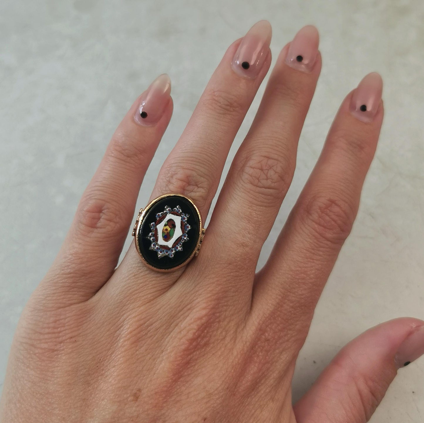 Antique Yellow Gold Micro Mosaic Flower Mosaic Statement Ring
