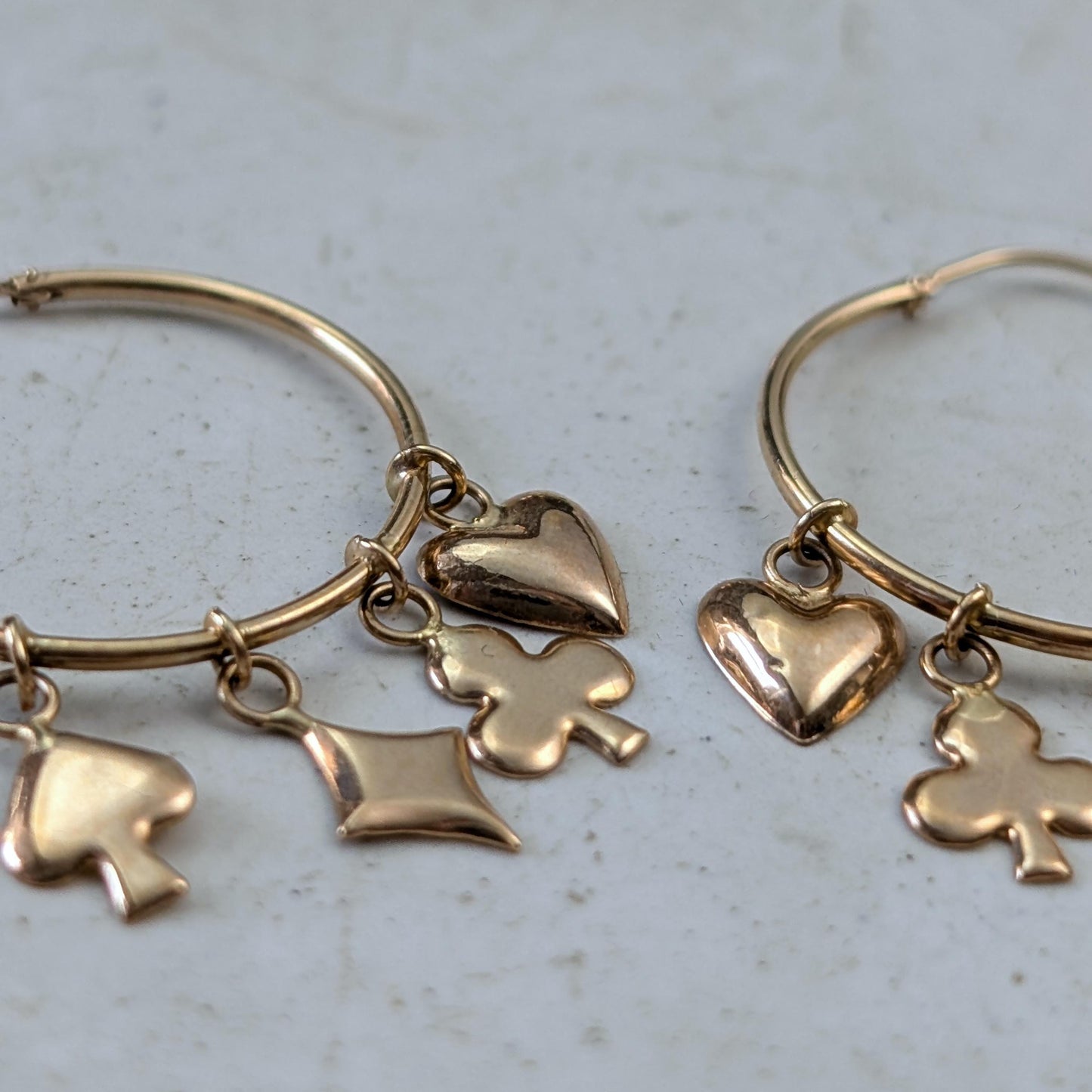 Vintage 14k Yellow Gold Suit of Cards Sleeper Hoops