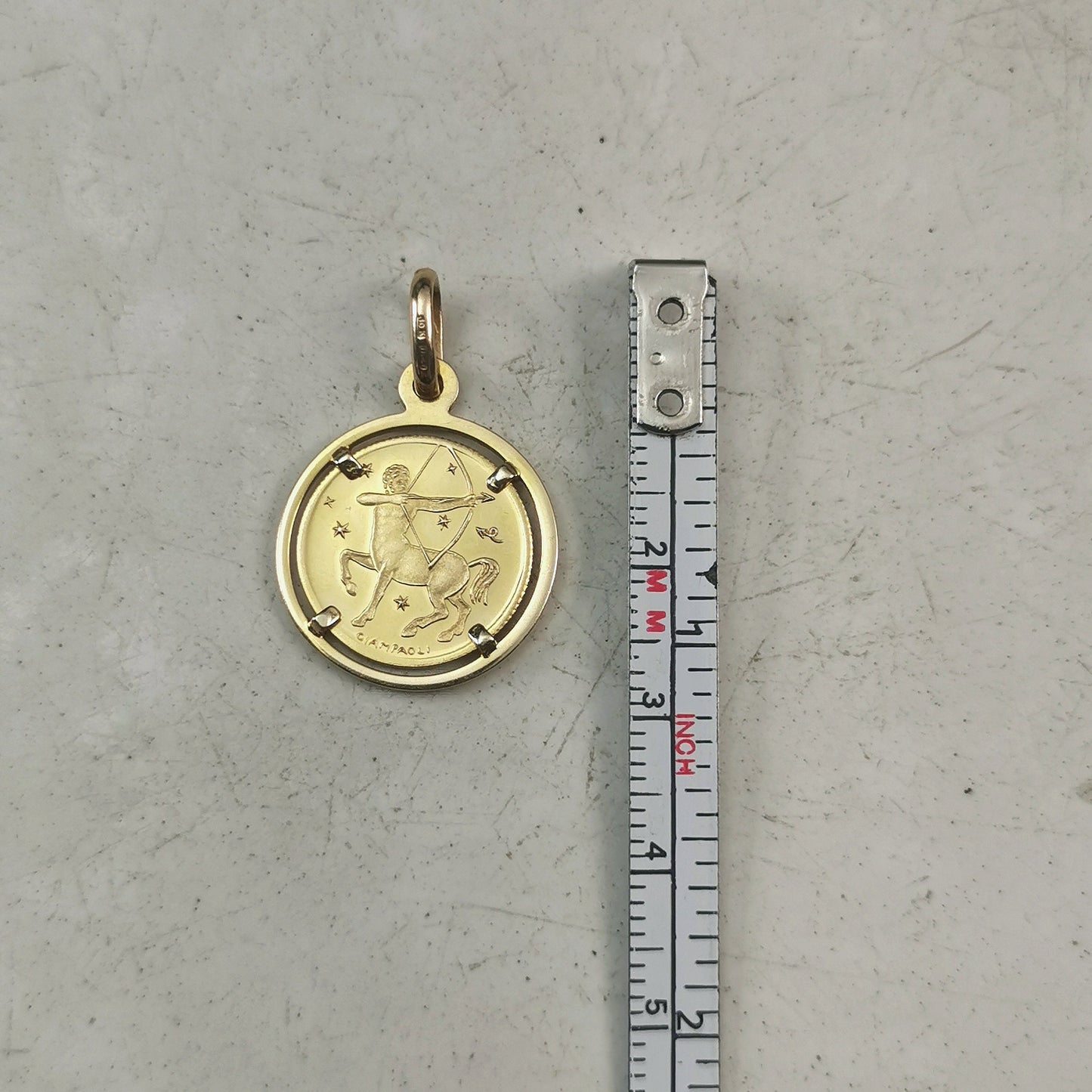 Estate 10k Yellow Gold Sagittarius UnoAerre Giampaoli Zodiac Coin Pendant