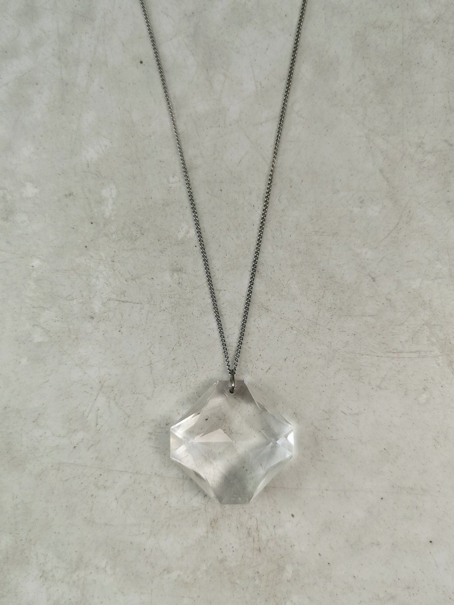 Vintage Art Deco Style Crystal Lozenge Pendant on Sterling Silver Chain