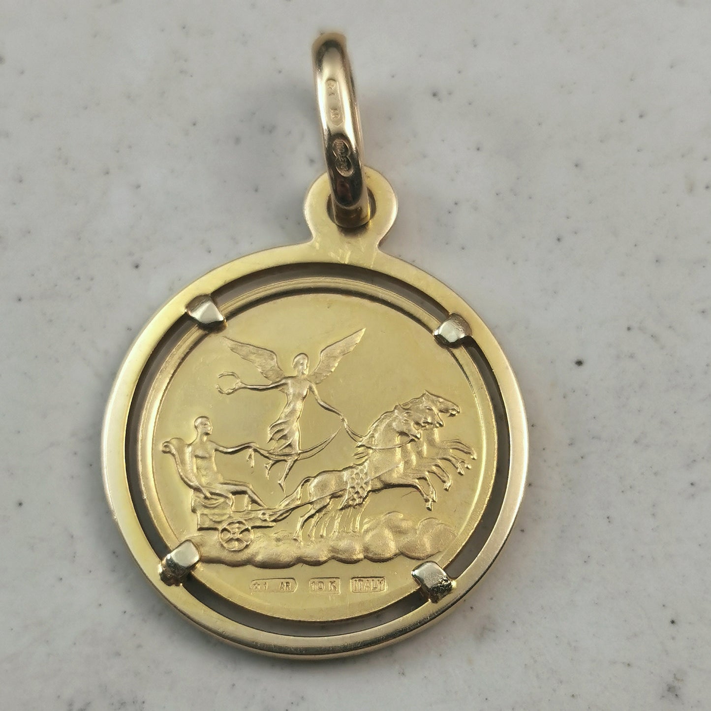Estate 10k Yellow Gold Sagittarius UnoAerre Giampaoli Zodiac Coin Pendant