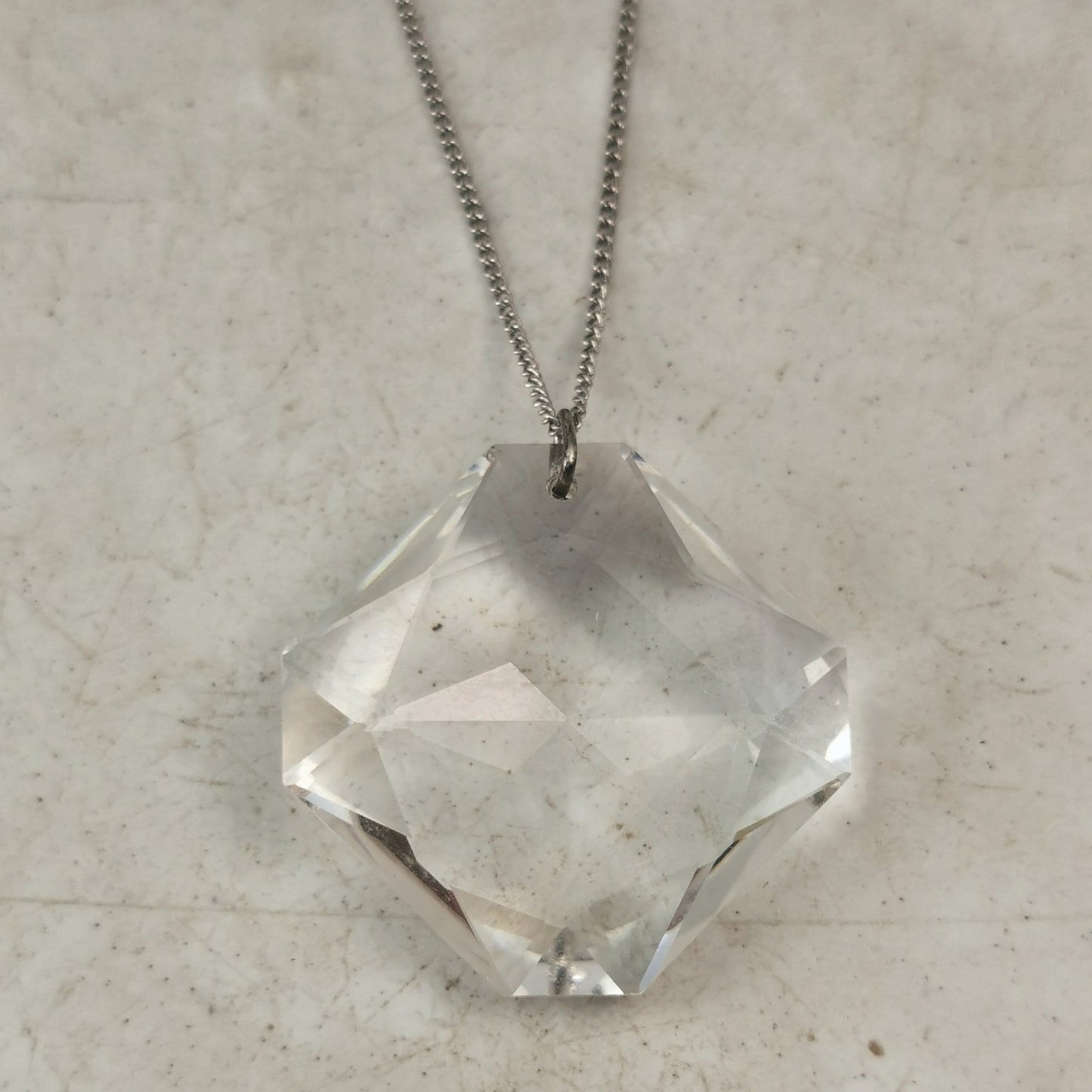 Vintage Art Deco Style Crystal Lozenge Pendant on Sterling Silver Chain