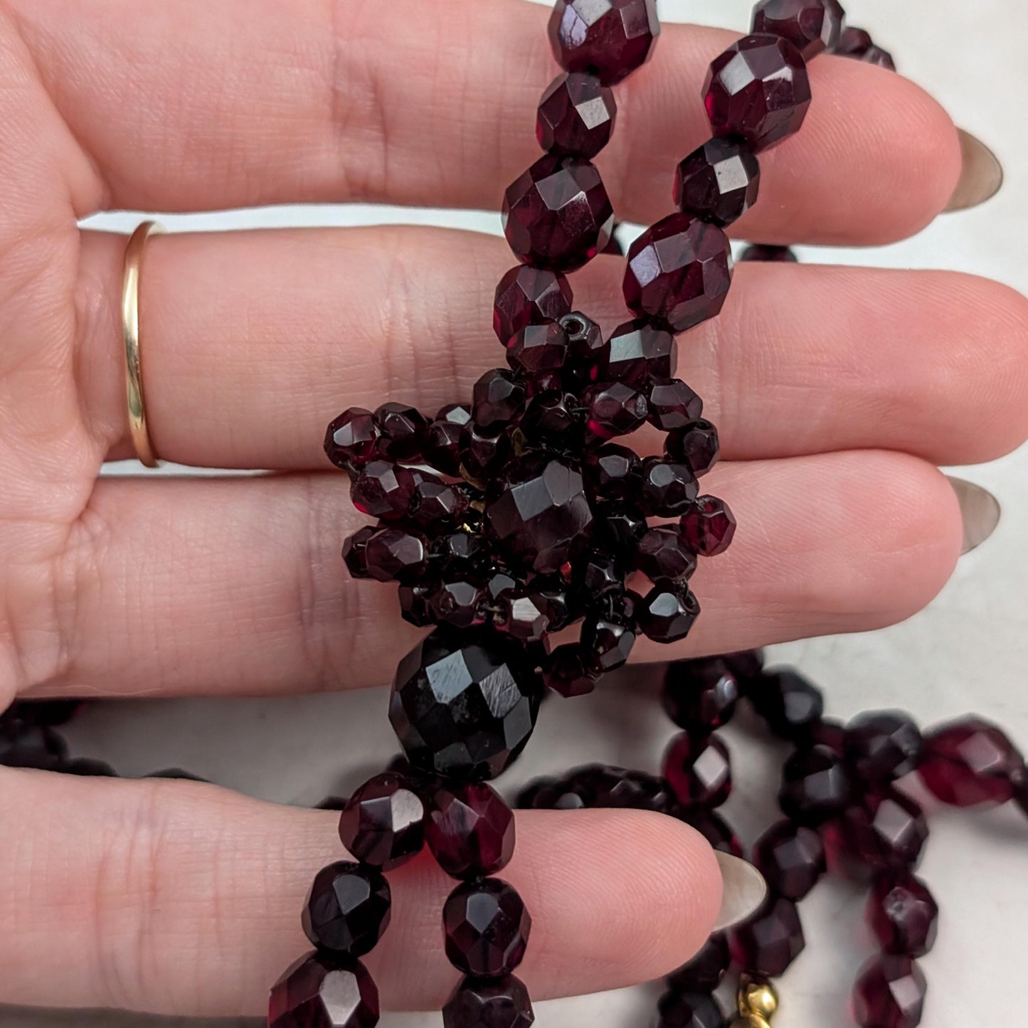 Vintage Miriam Haskell Ruby Faceted Glass Lariat Necklace