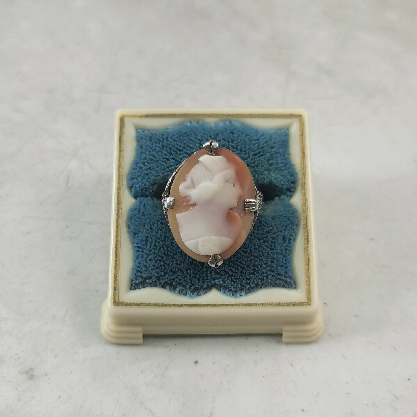 Art Deco Sterling Silver and Carved Cameo Ring