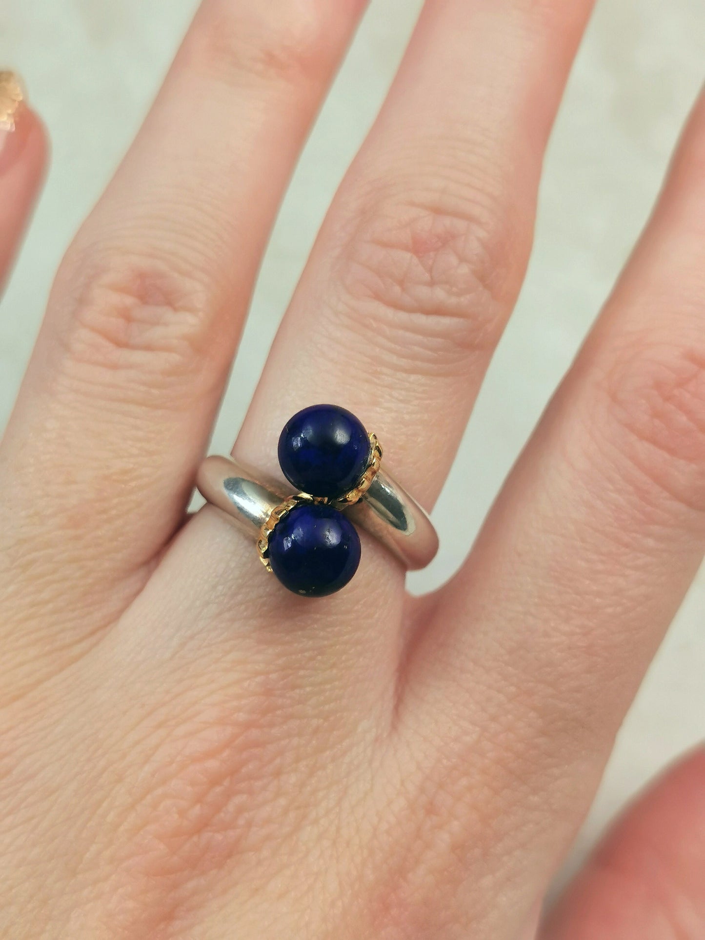 Vintage Tiffany & Co. Sterling Silver and 18k Lapis Lazuli Bypass Ring