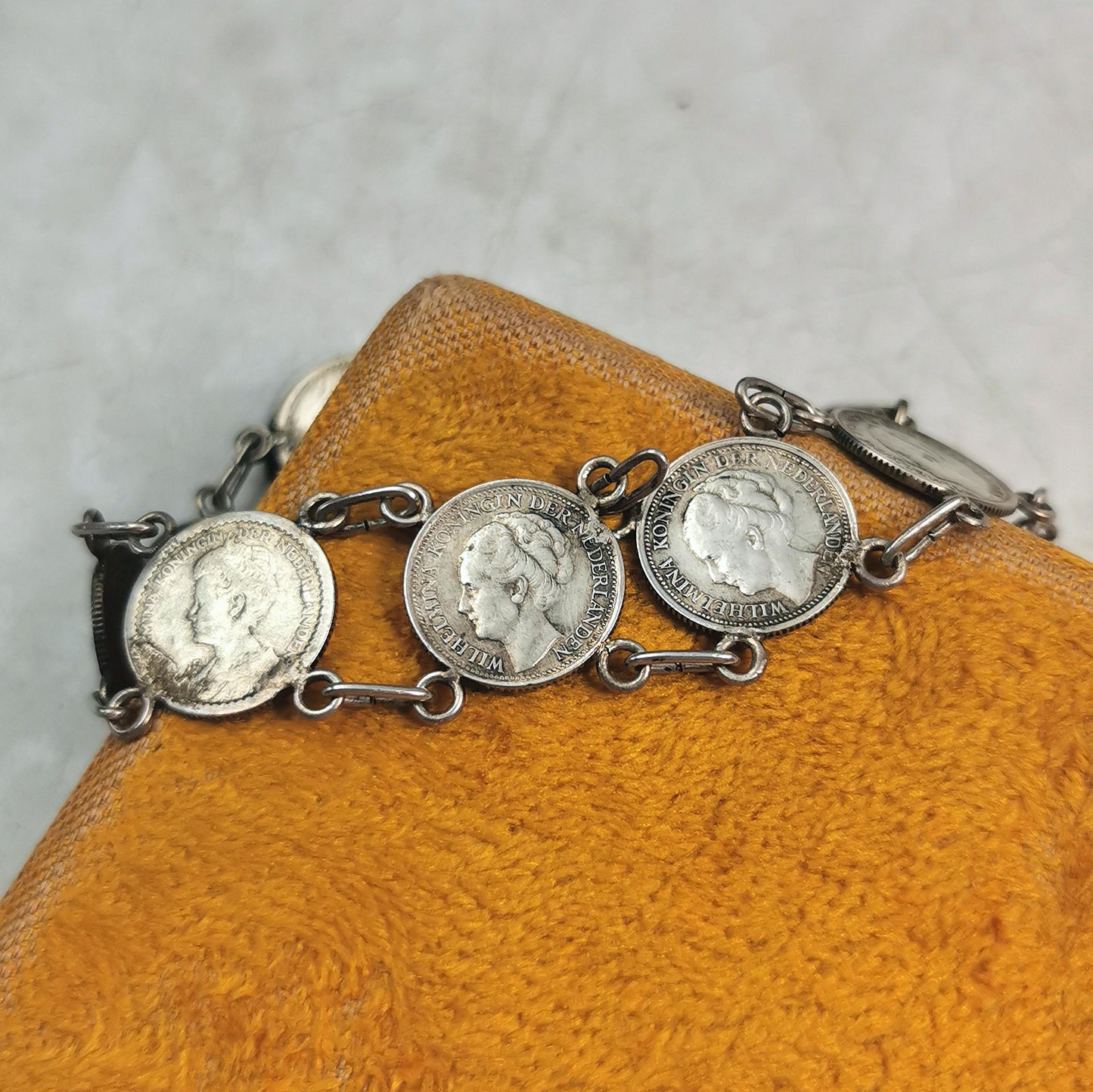 Vintage Queen Wilhelmina Silver Coin Bracelet