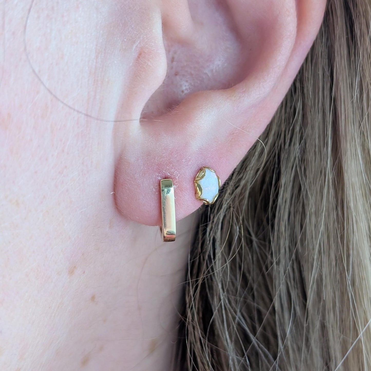 Vintage 10k Yellow Gold Small Genuine Opal Studs