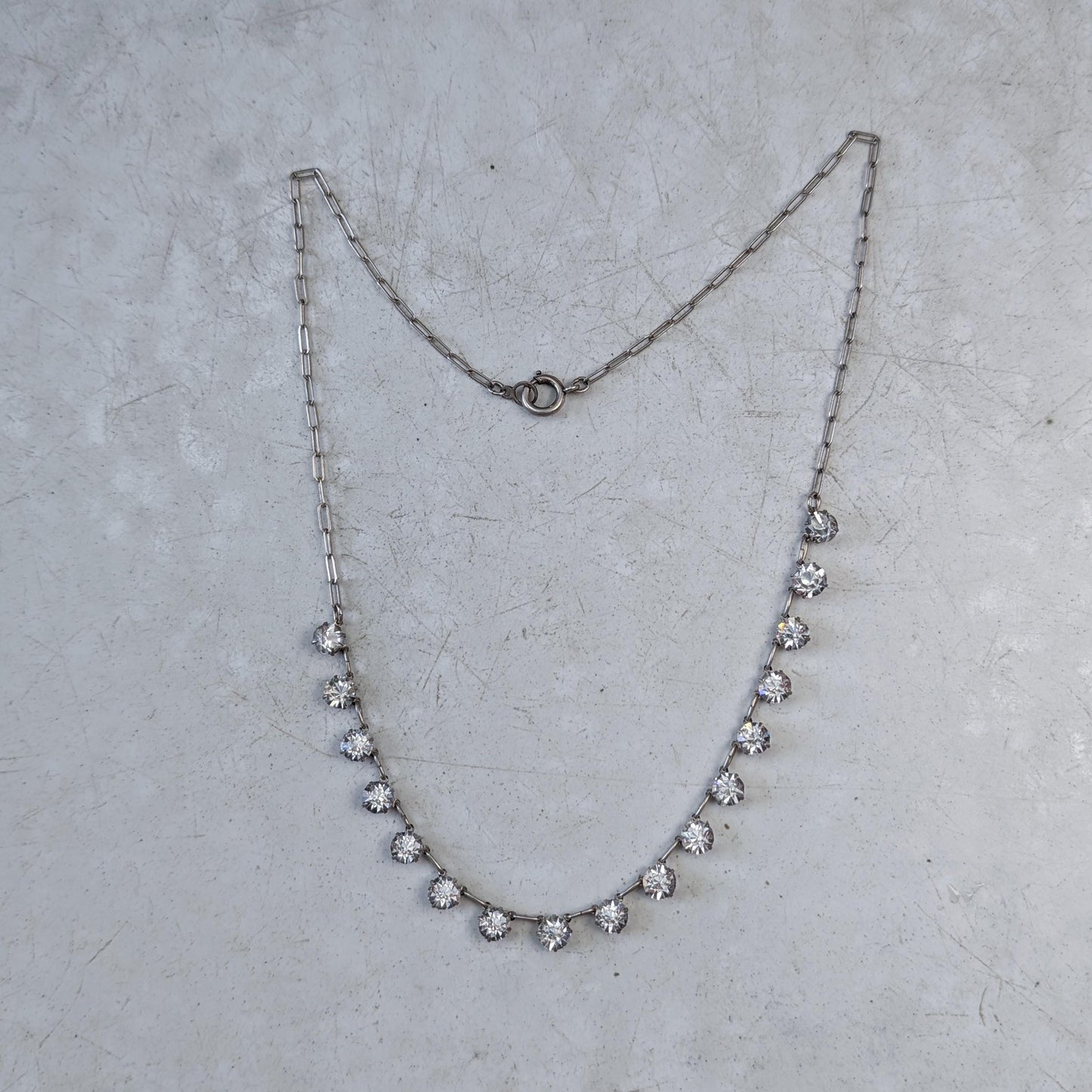 Art Deco Sterling Silver Demi Riviere Crystal Necklace