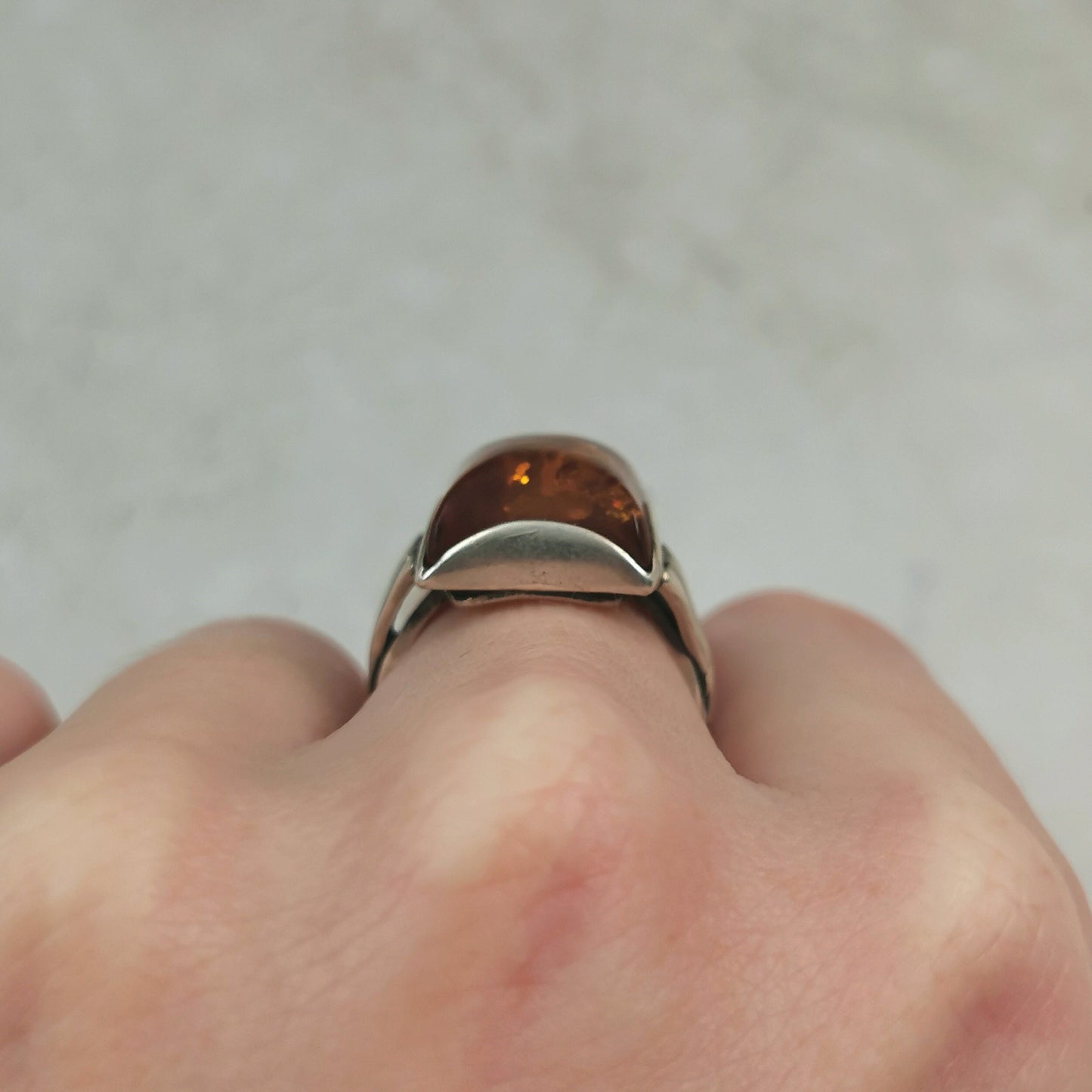 Vintage Sterling Silver Amber Signet Style Ring