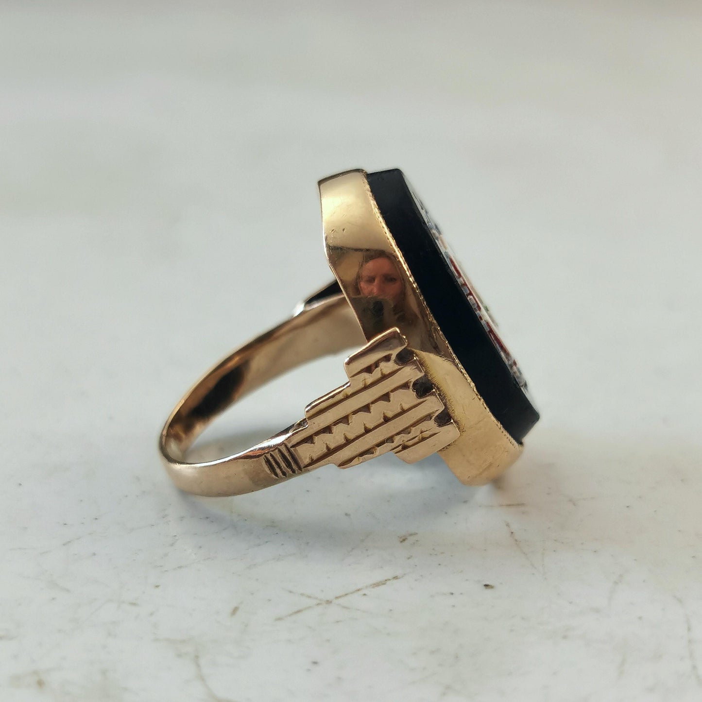 Antique Yellow Gold Micro Mosaic Flower Mosaic Statement Ring