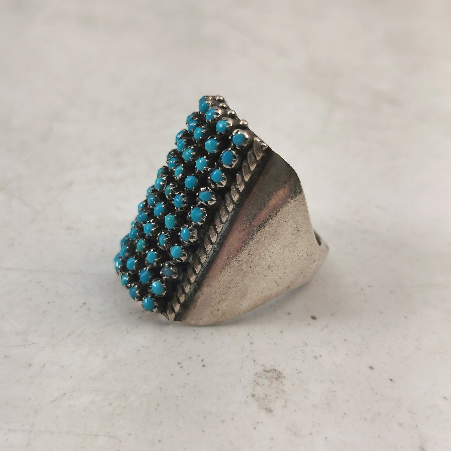 Vintage Peter Haloo Zuni Sterling Silver and Turquoise Wide Ring