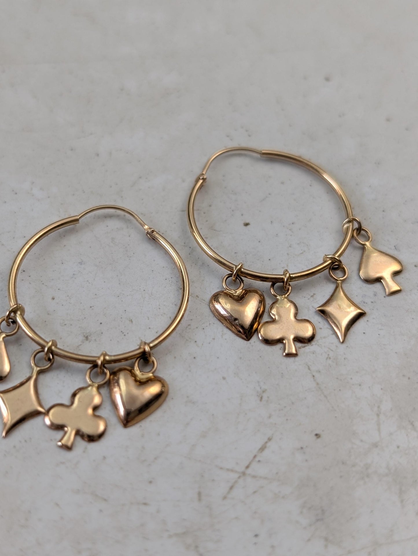 Vintage 14k Yellow Gold Suit of Cards Sleeper Hoops