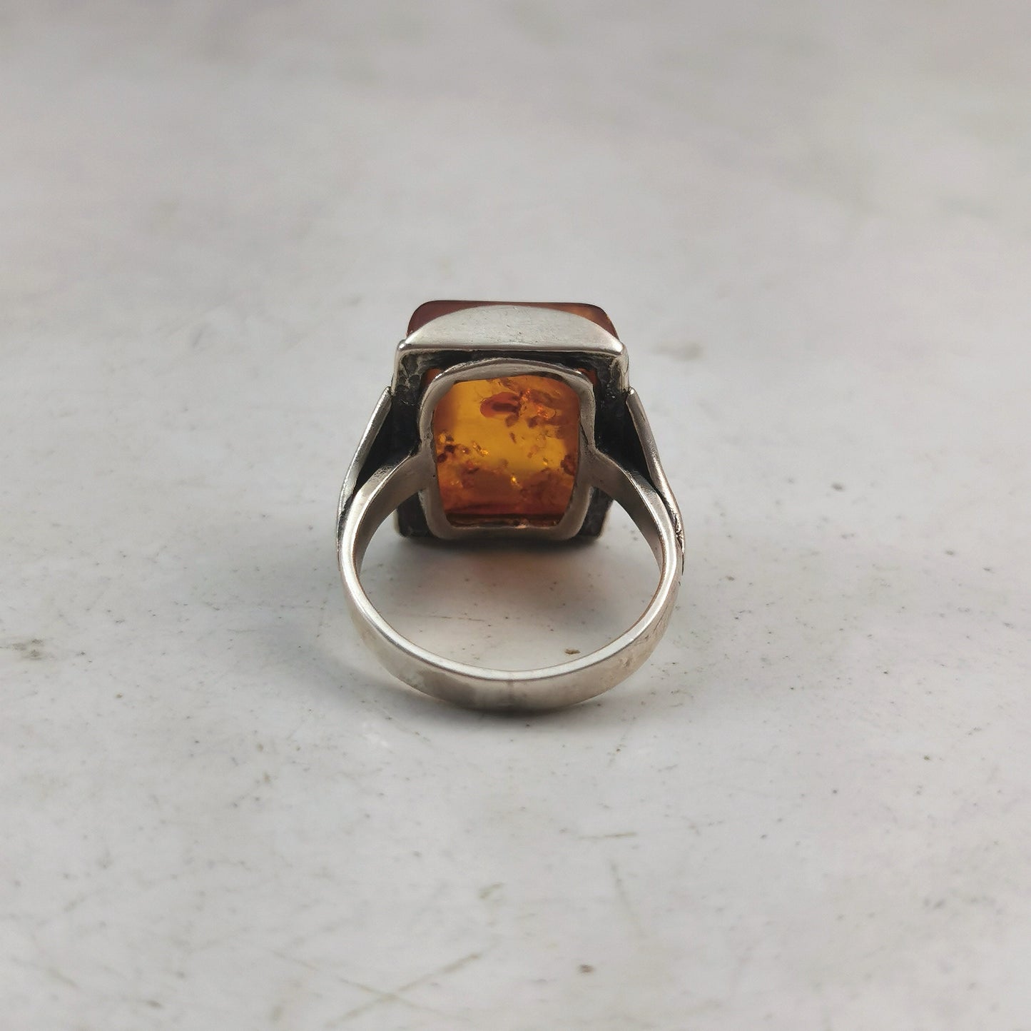 Vintage Sterling Silver Amber Signet Style Ring
