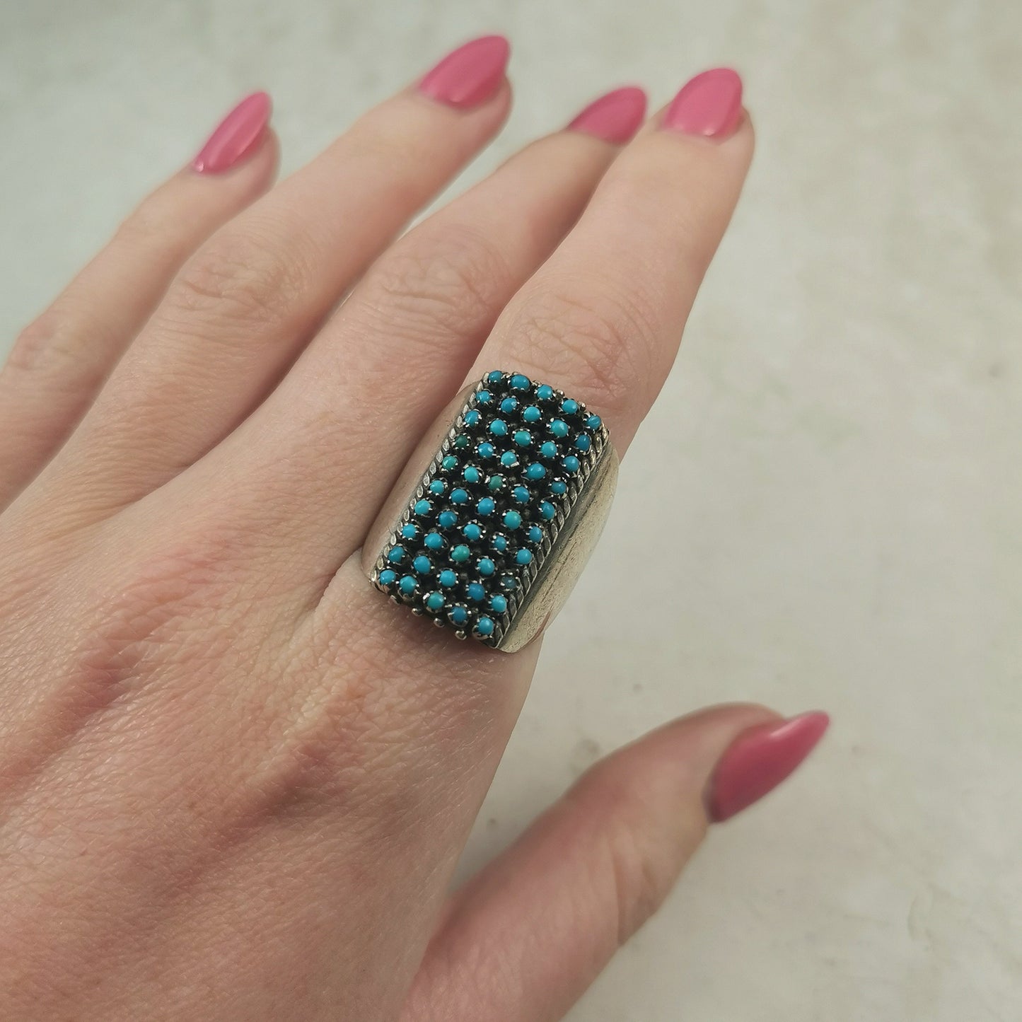 Vintage Peter Haloo Zuni Sterling Silver and Turquoise Wide Ring