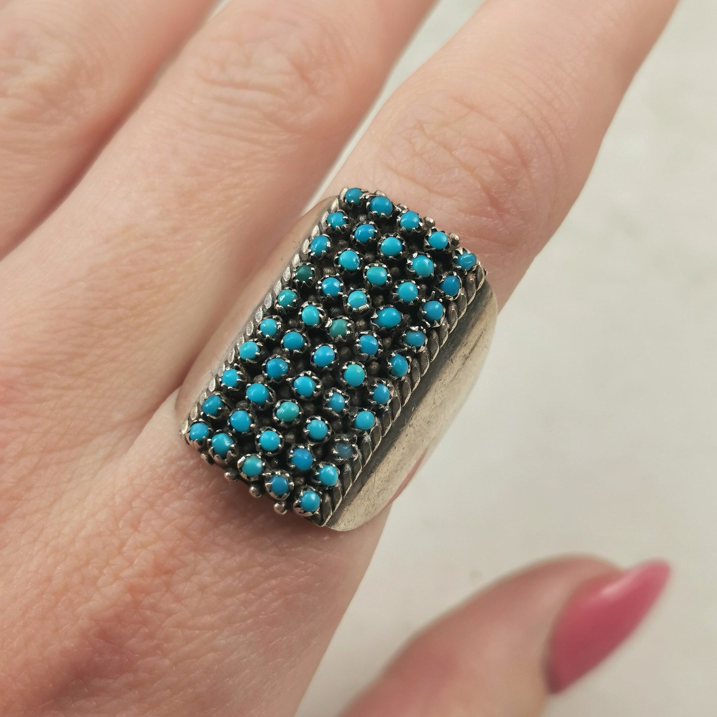 Vintage Peter Haloo Zuni Sterling Silver and Turquoise Wide Ring