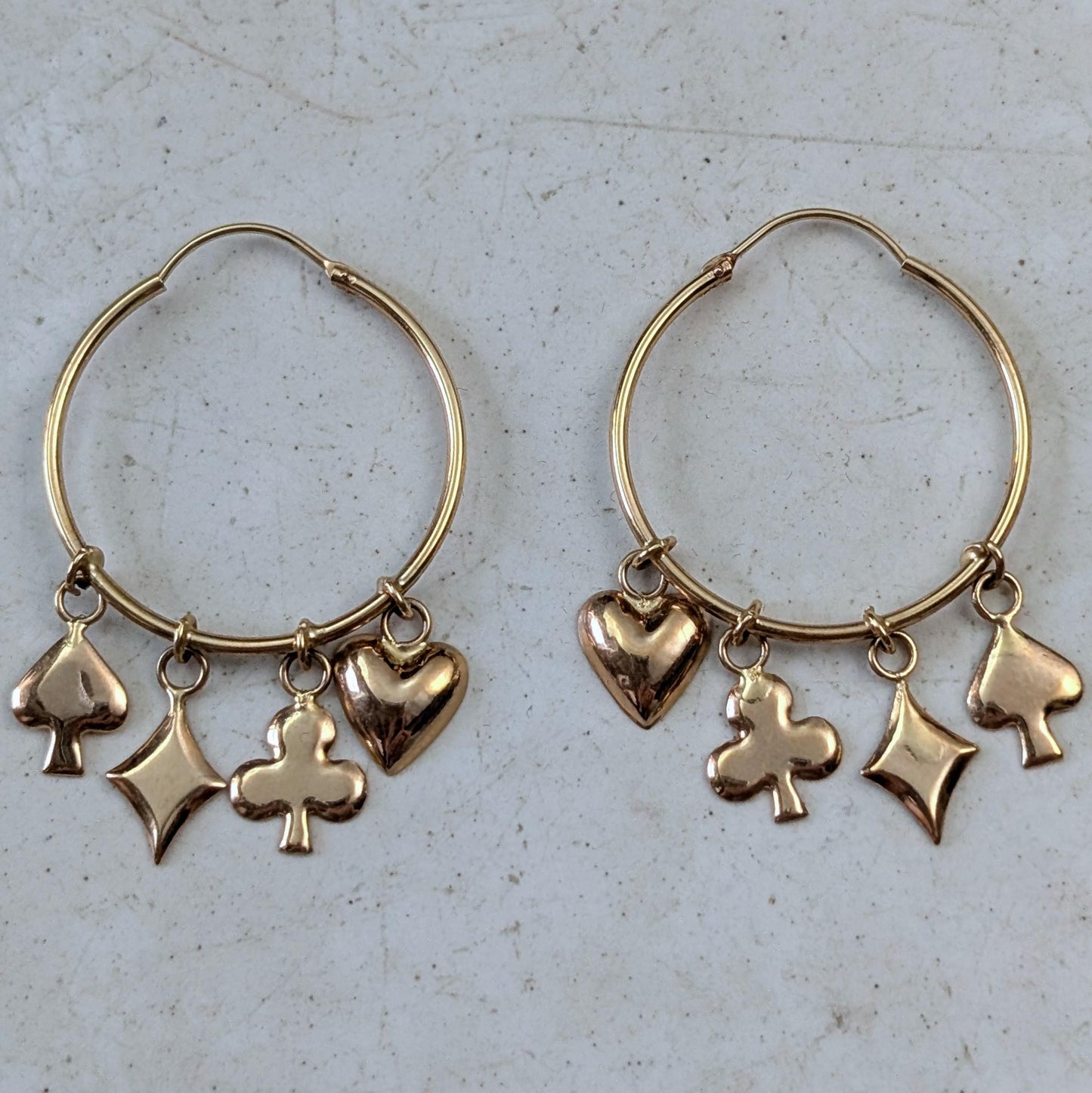Vintage 14k Yellow Gold Suit of Cards Sleeper Hoops