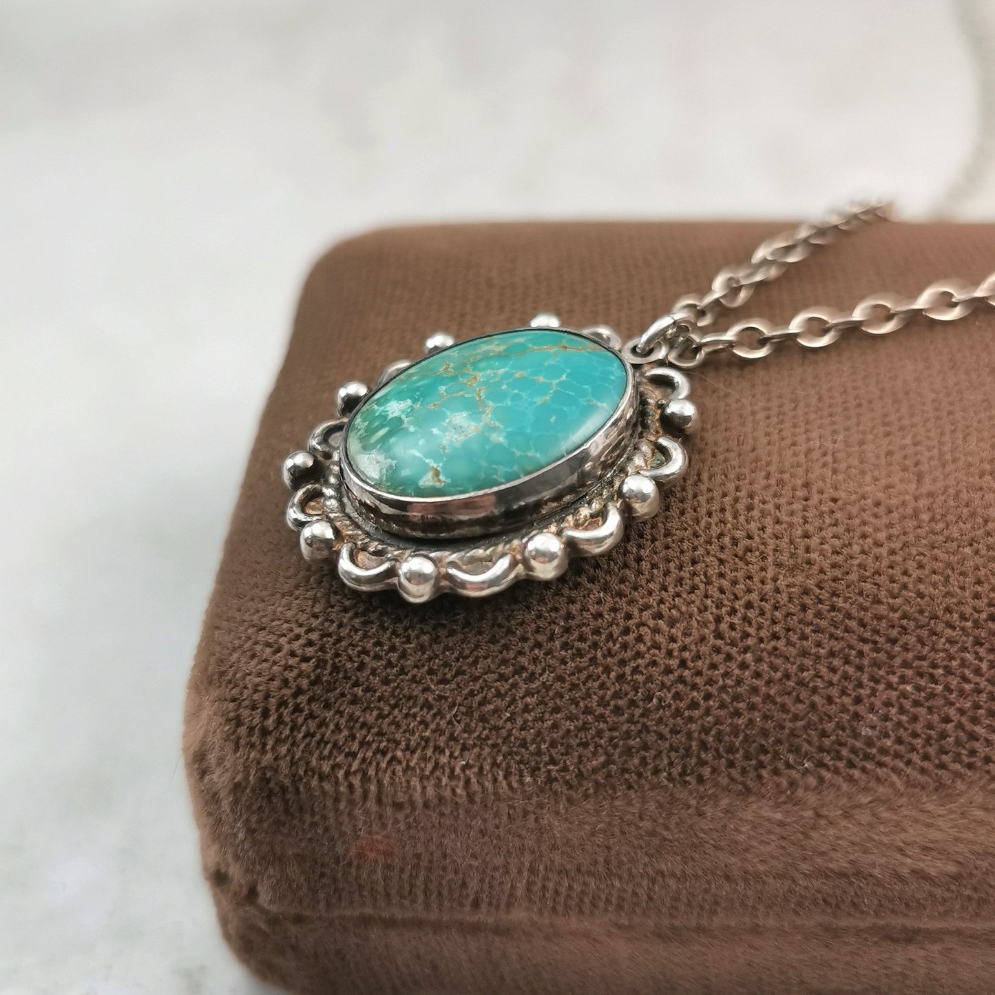 Vintage Southwestern Sterling Silver Turquoise Pendant Necklace