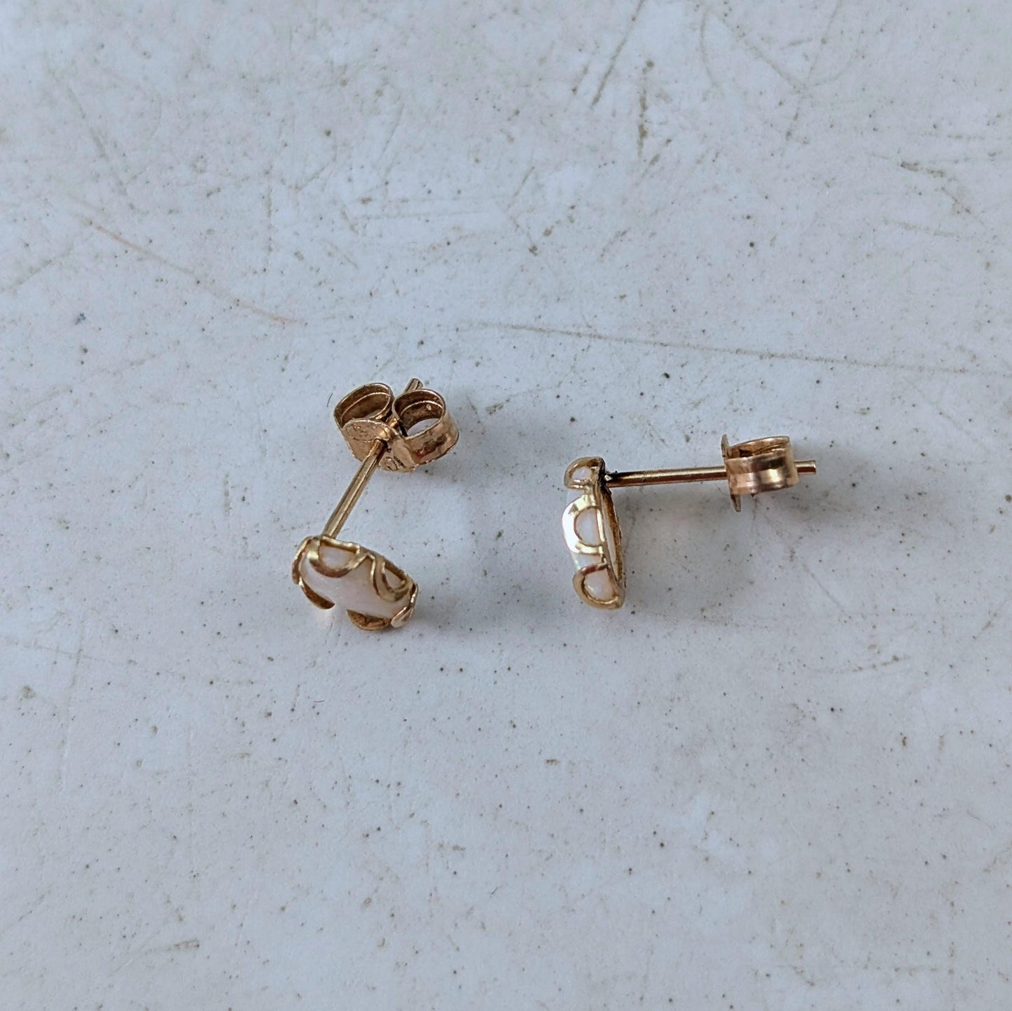Vintage 10k Yellow Gold Small Genuine Opal Studs