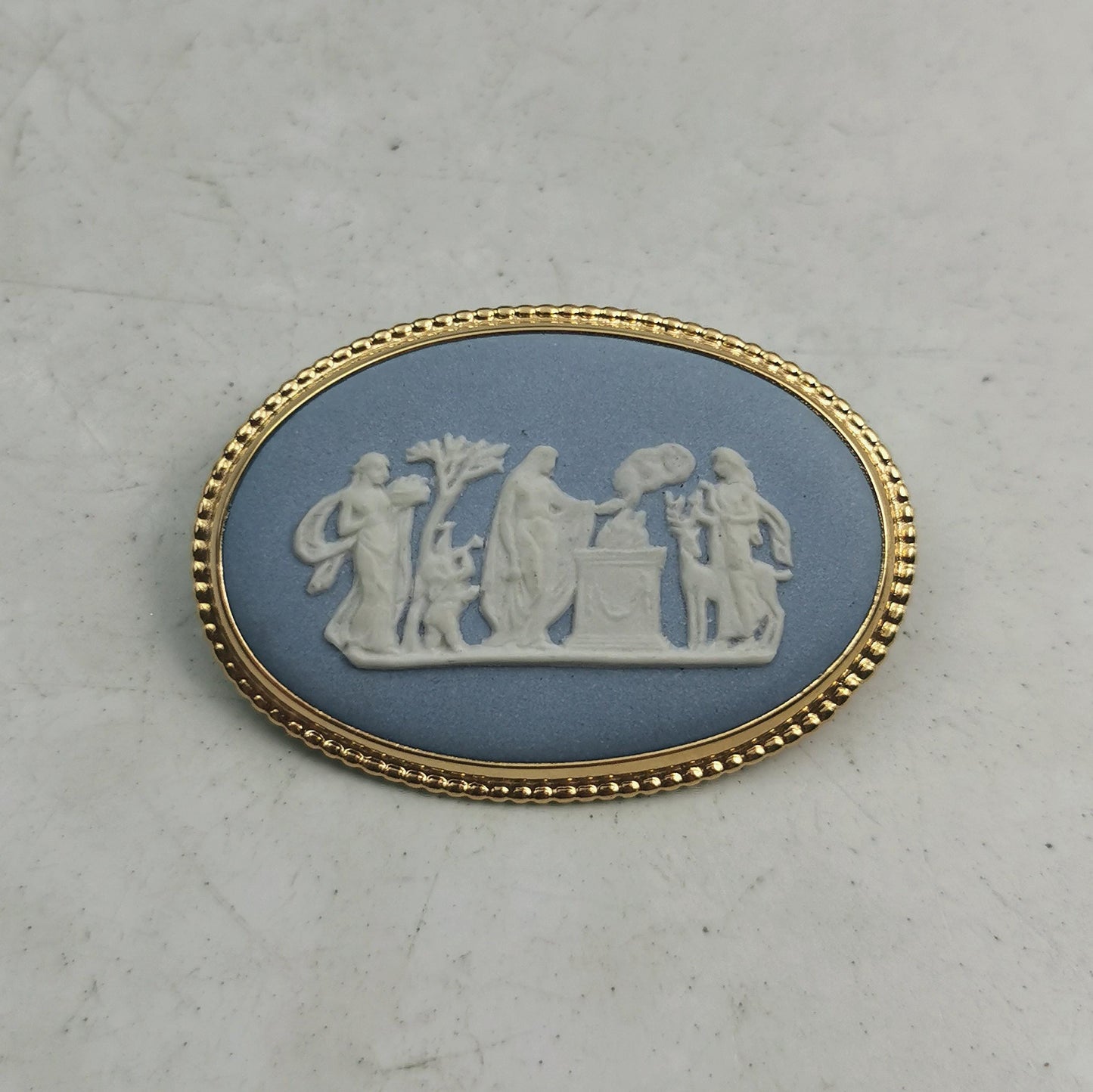 Vintage Gold Filled Blue Wedgwood Brooch