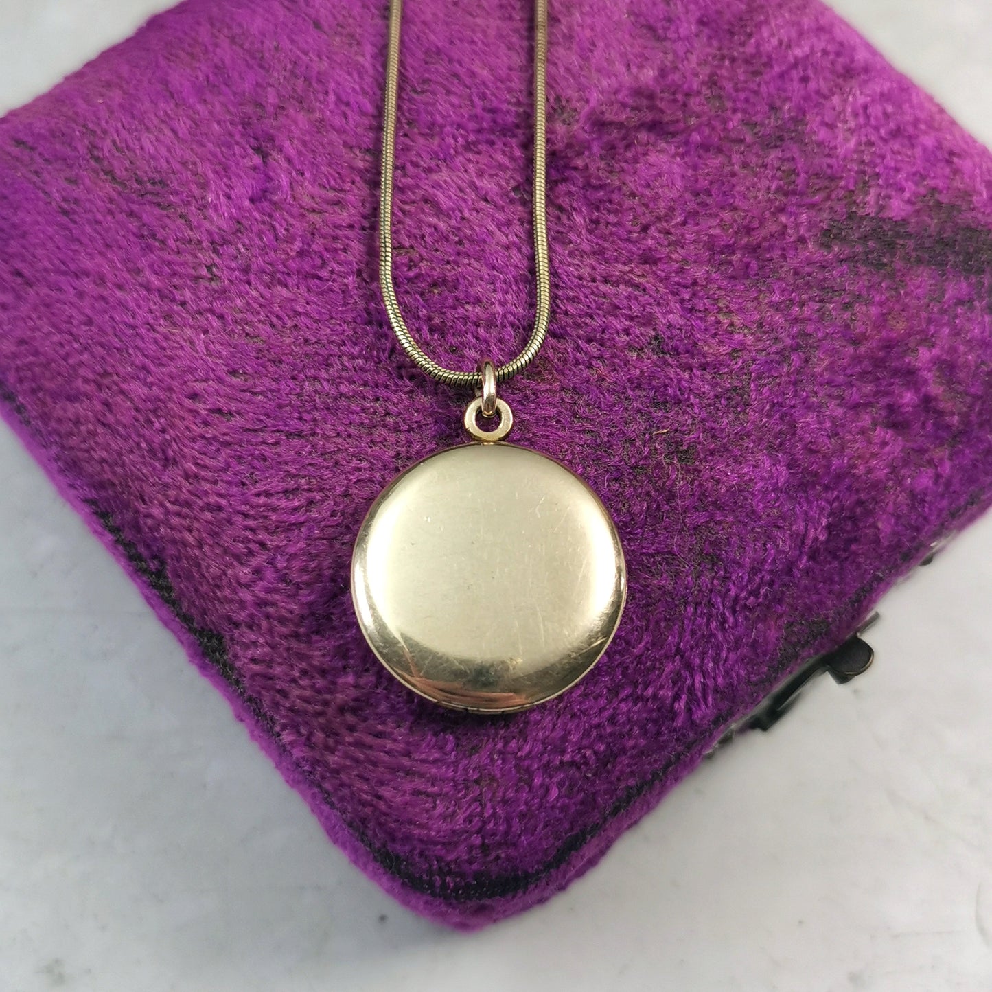 Antique Small Edwardian Gold Filled Round Locket on Snake Chain