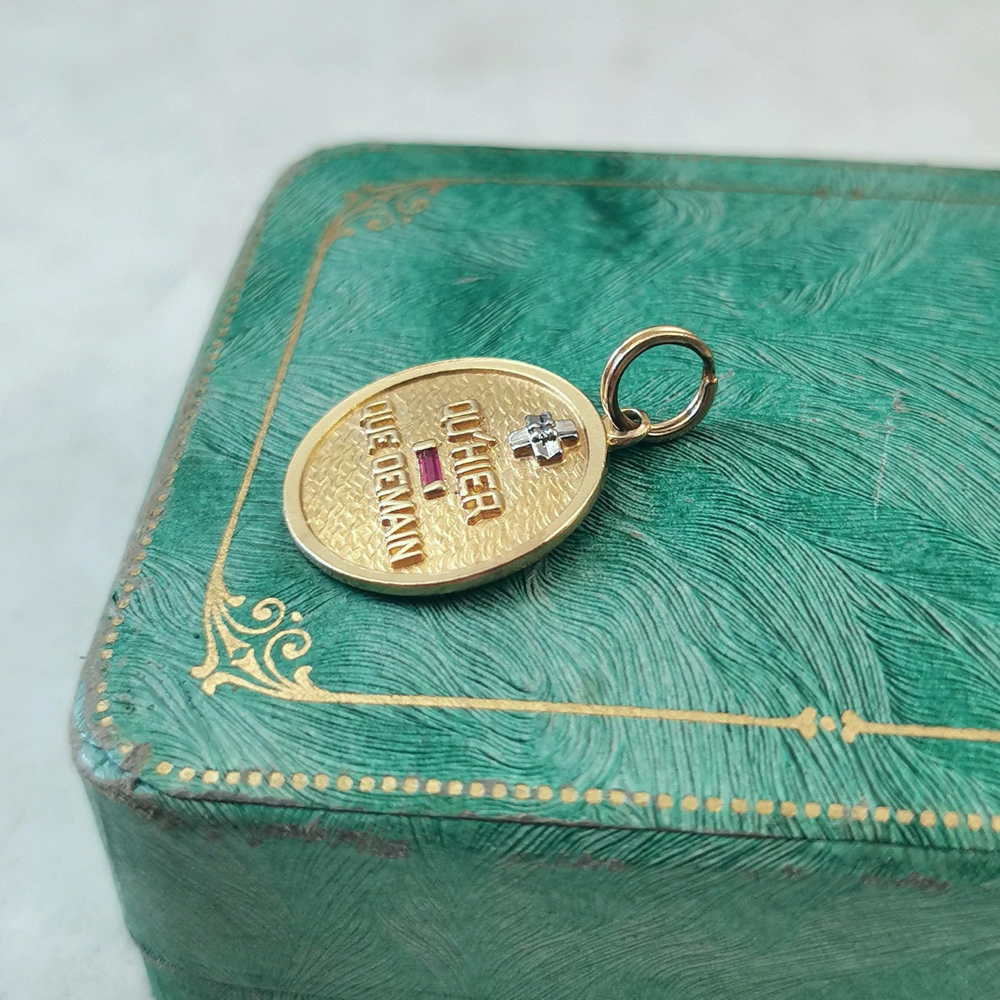Vintage Mid-century 14k Yellow Gold Plus Qu'hier Moins Que Demain Charm