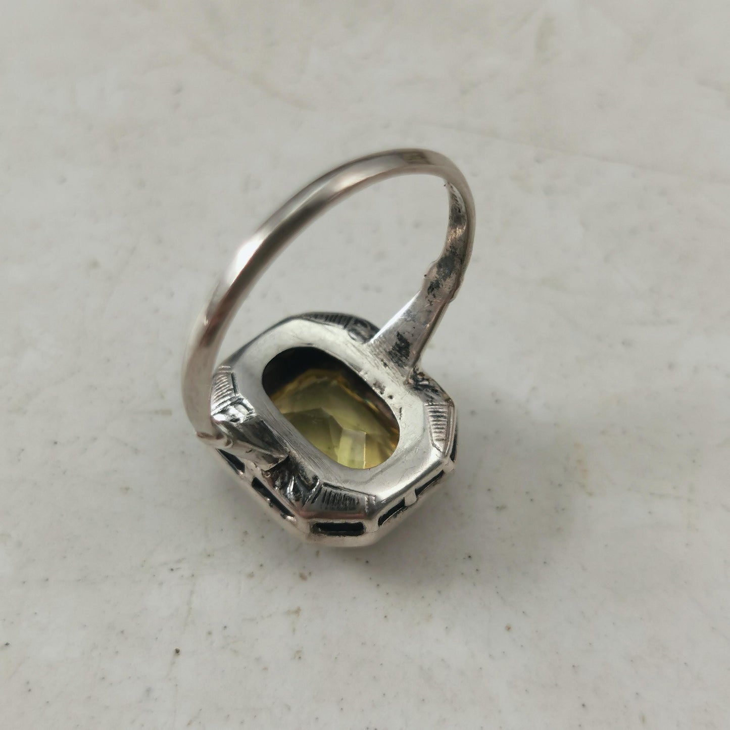 Art Deco Sterling Silver Uranium Glass Ring