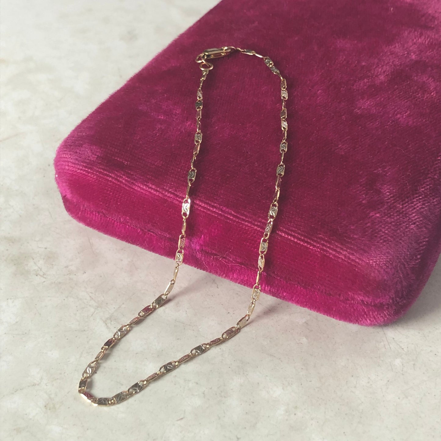 Estate 10k Two-Tone Fancy Valentino Link Anklet
