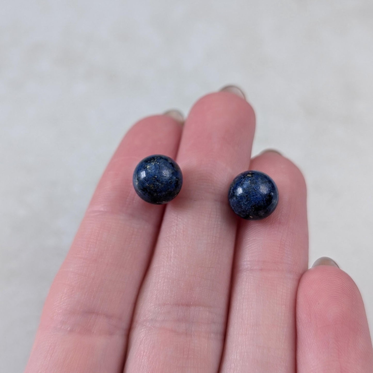 Estate 14k Yellow Gold Lapis Lazuli Ball Stud Earrings