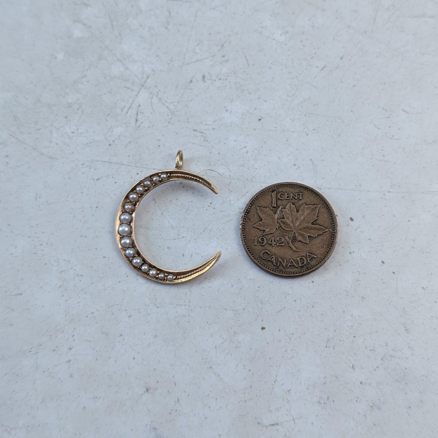 Victorian 14k Yellow Gold Seed Pearl Crescent Moon Conversion Pendant - Solid Gold - Antique Up-cycled Brooch - Medium Size