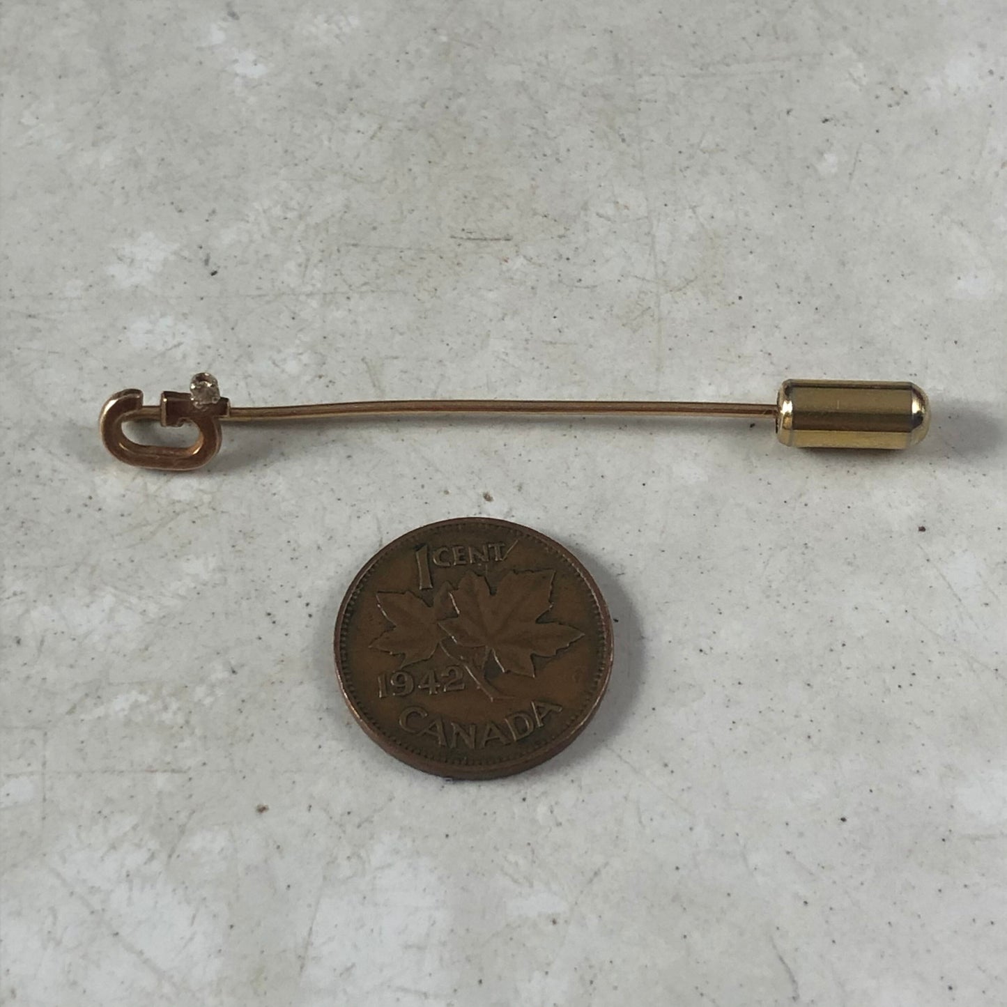 Estate Initial G Stick Pin - 10k Yellow Gold Diamond Pin