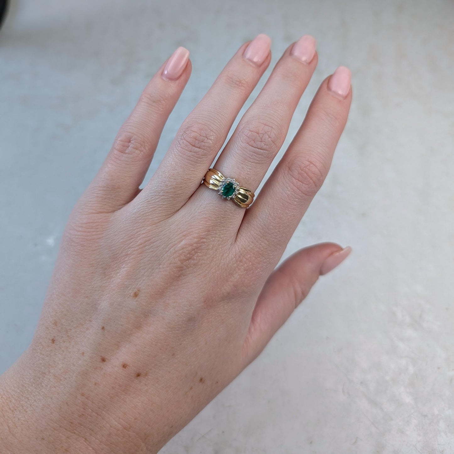 Estate 14k Emerald & Diamond Cluster Ring