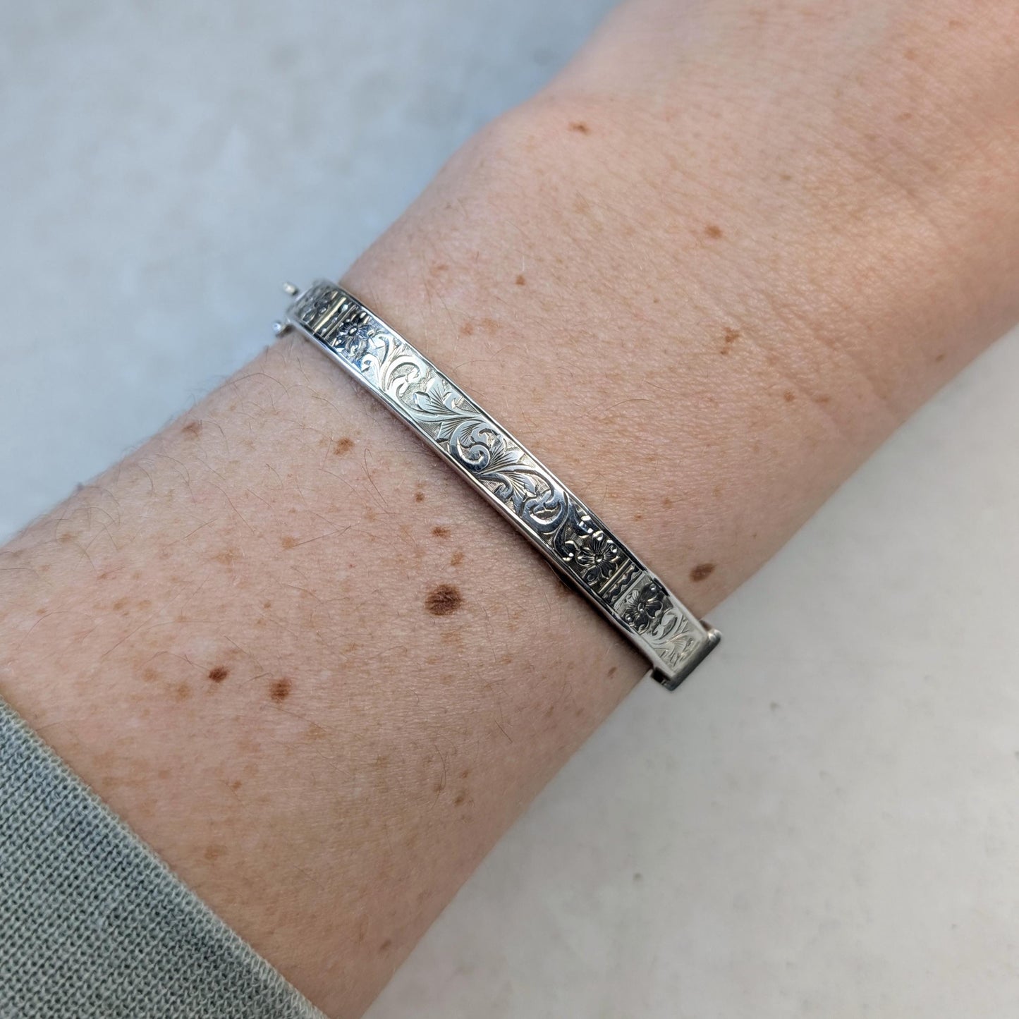 Antique Birks Sterling Silver Chased Floral Bracelet