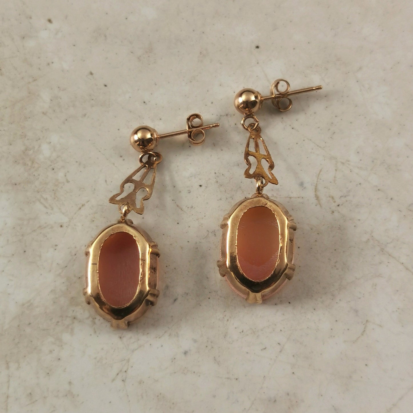 Vintage 10k/9ct Yellow Gold Cameo Filigree Drop Earrings