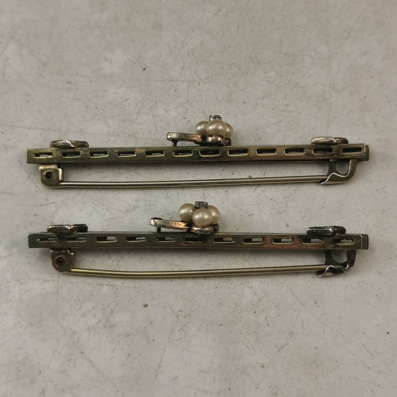 Edwardian Matching Lace Pins Sterling Silver, Pearl and Marcasite