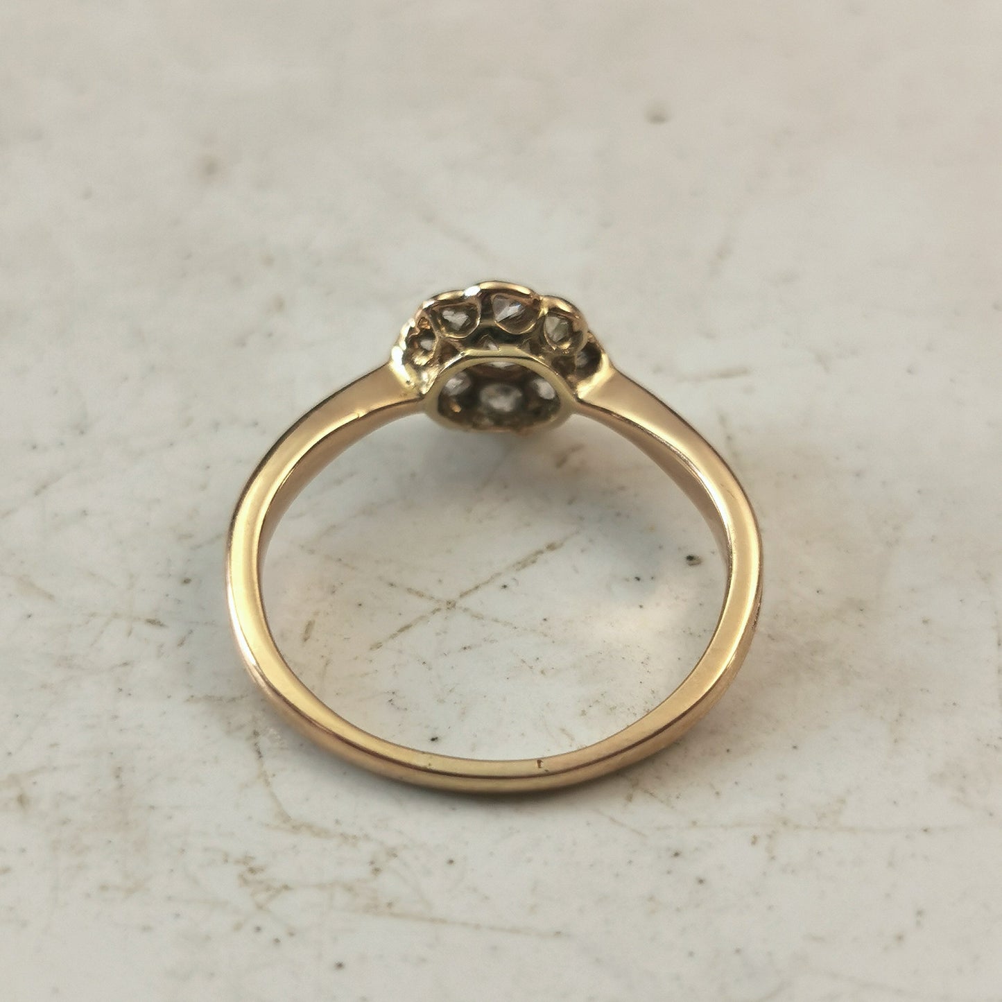 Edwardian 18k Yellow Gold Old Mine Cut Diamond Cluster Ring