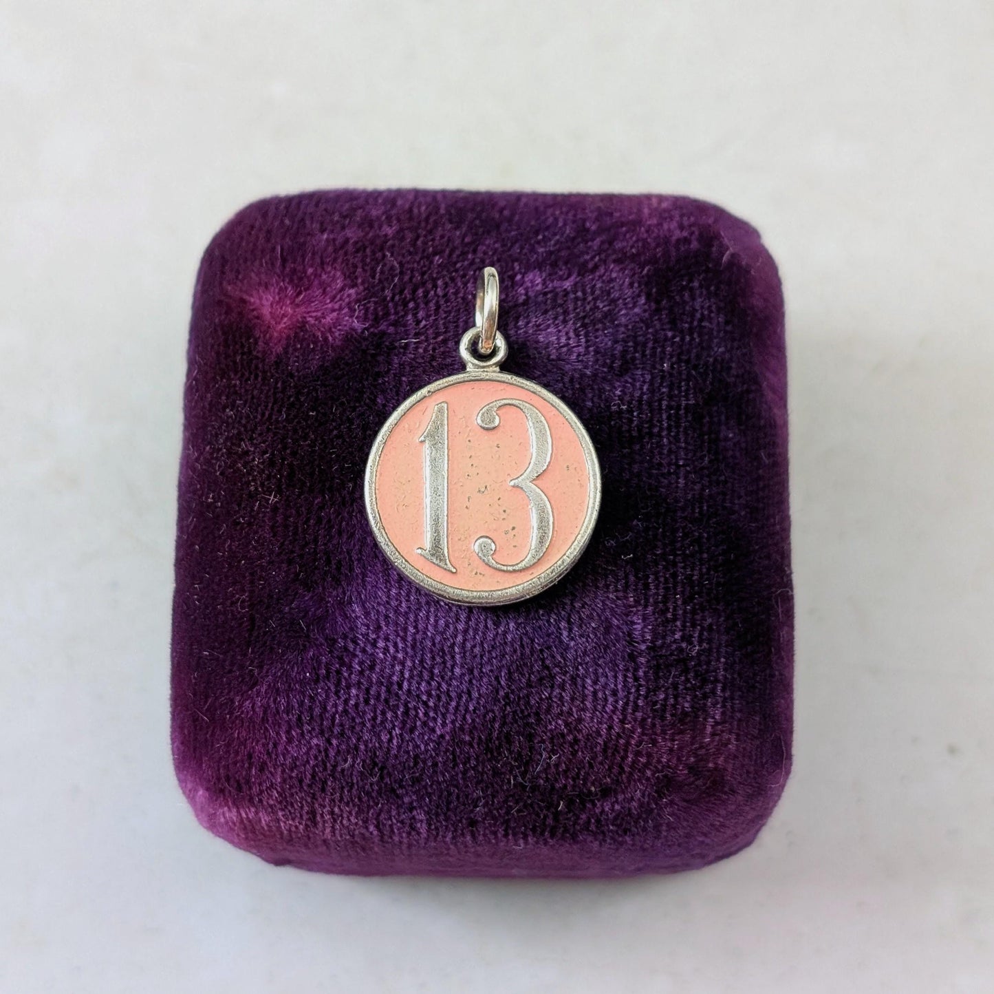 Vintage 1940's Sterling Silver & Pink Enamel Lucky Number 13 Charm