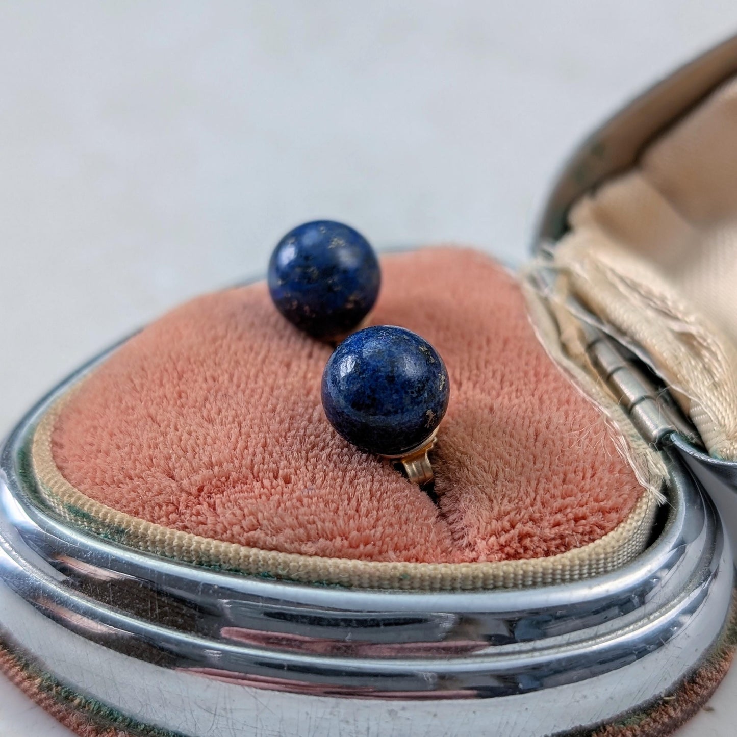 Estate 14k Yellow Gold Lapis Lazuli Ball Stud Earrings