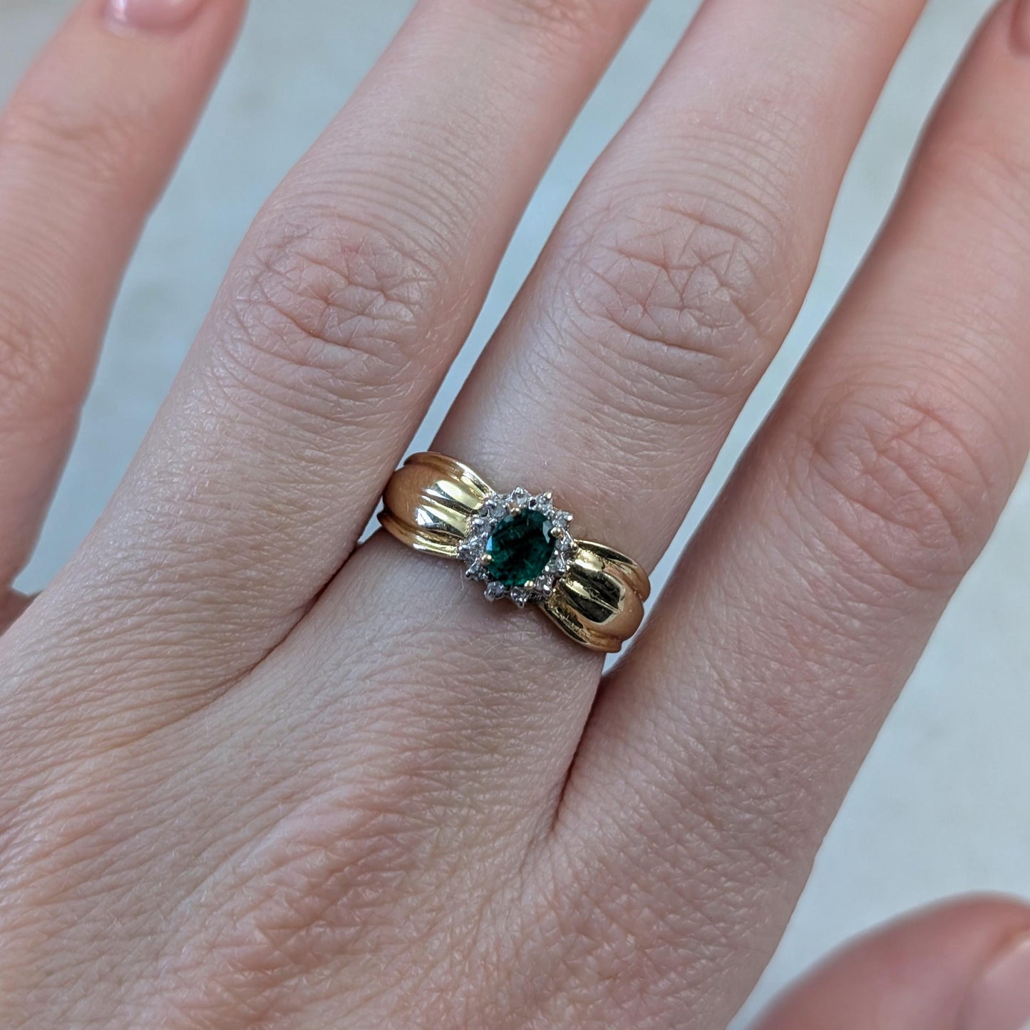 Estate 14k Emerald & Diamond Cluster Ring