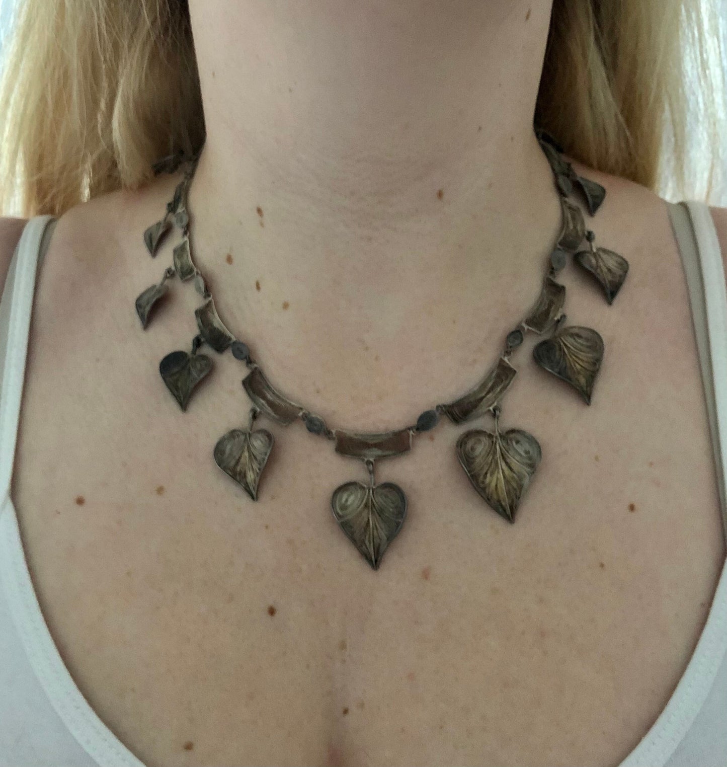 Vintage 800 Silver Filigree Leaf Collar Necklace