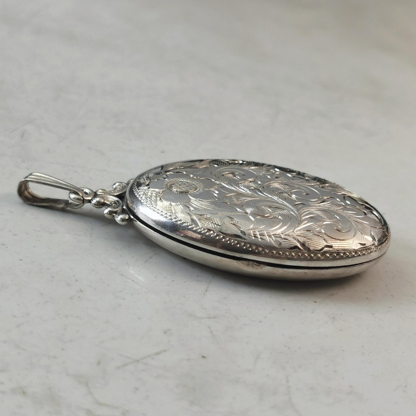 Vintage Large Sterling Silver Ornate Floral Locket