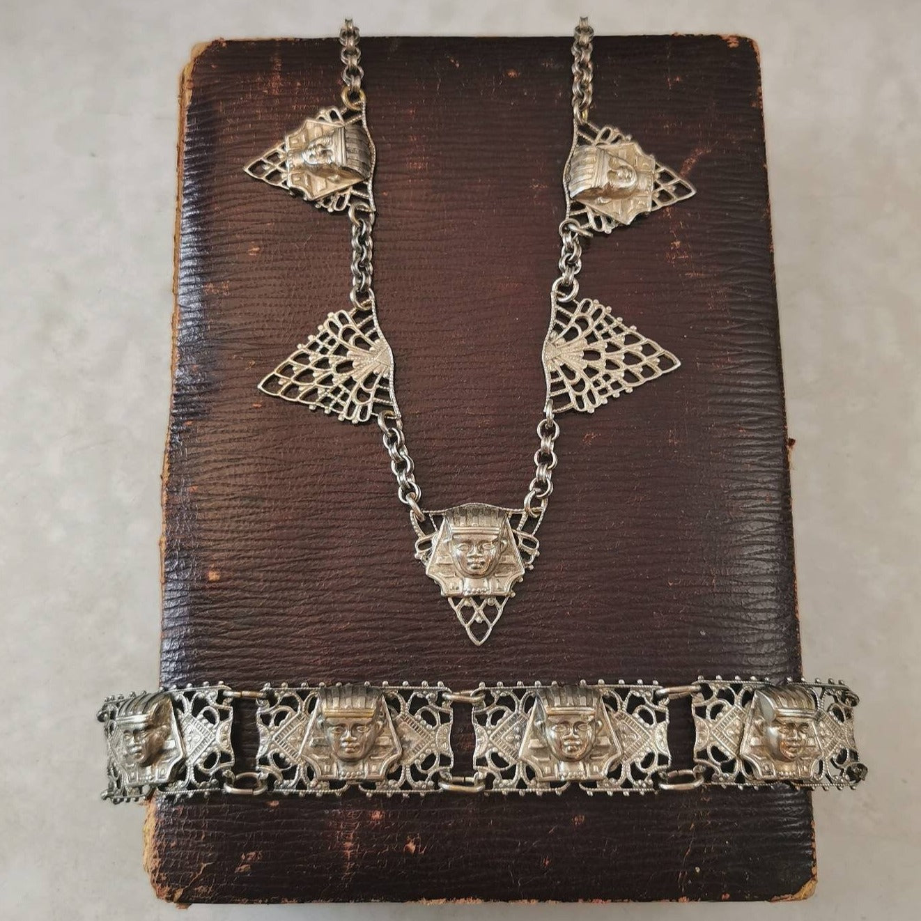 Art Deco Egyptian Revival King Tut Necklace and Bracelet Set