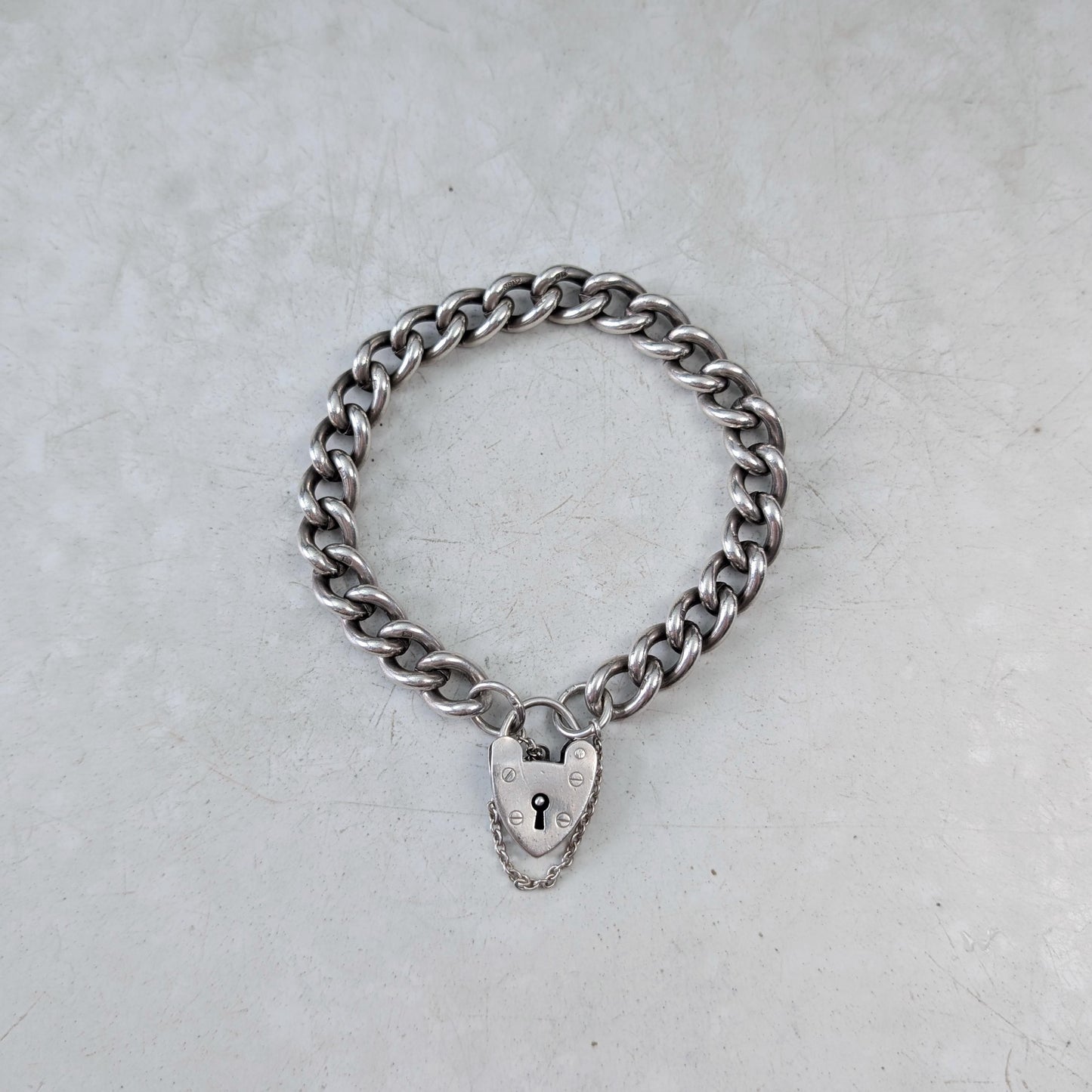 Vintage 1965 Sterling Silver Heart Padlock Bracelet
