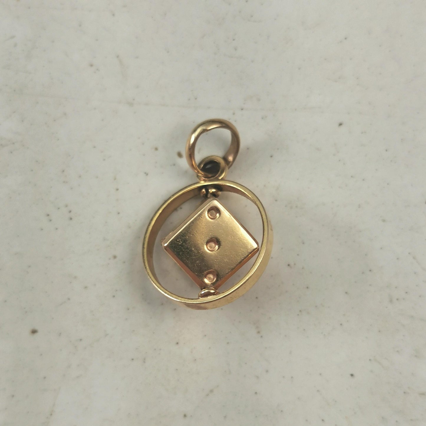 Vintage 10k Yellow Gold 3D Spinning Lucky Dice Charm