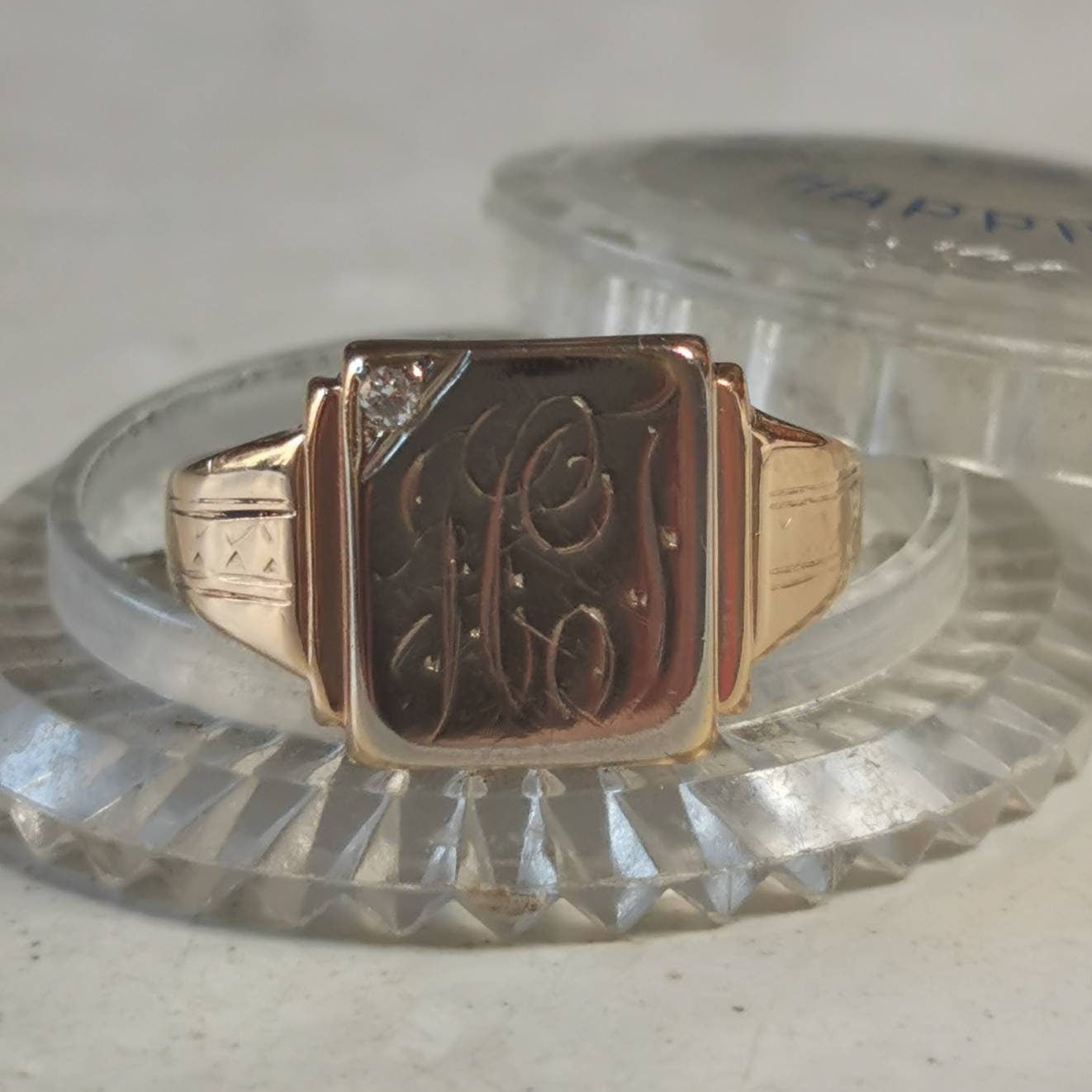 Vintage 10k Solid Gold Signet Ring with Initials HJ
