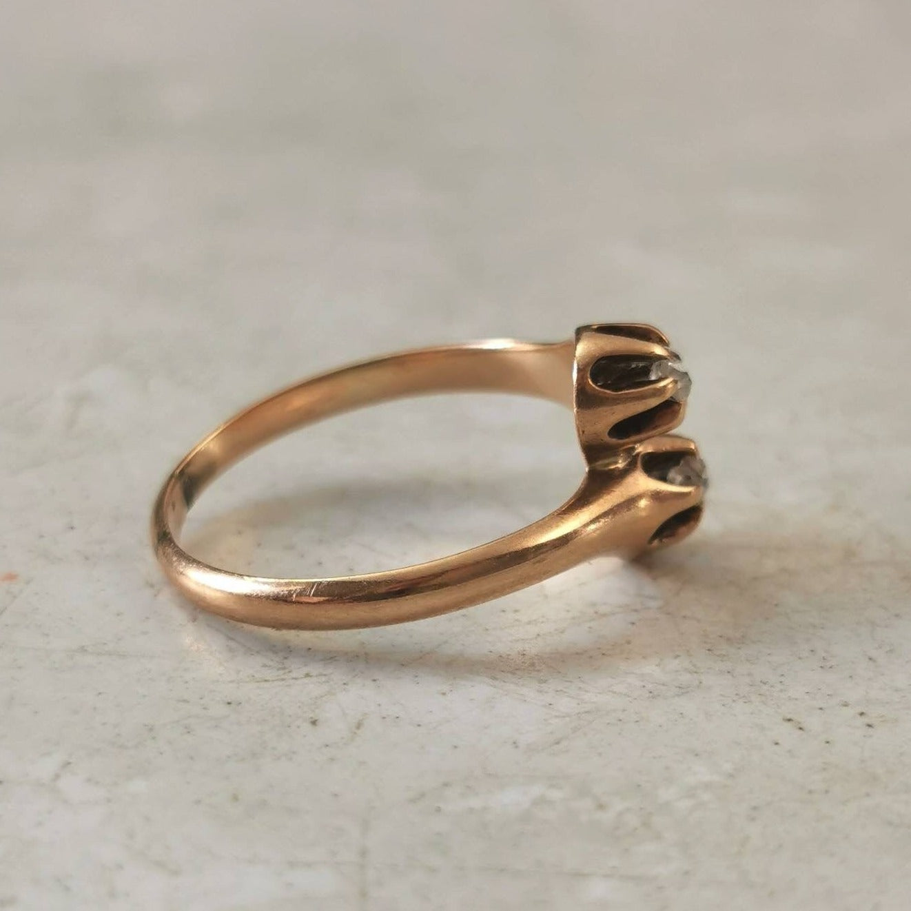 Victorian 10k Yellow Gold Old Mine Cut Diamond Toi & Moi Ring