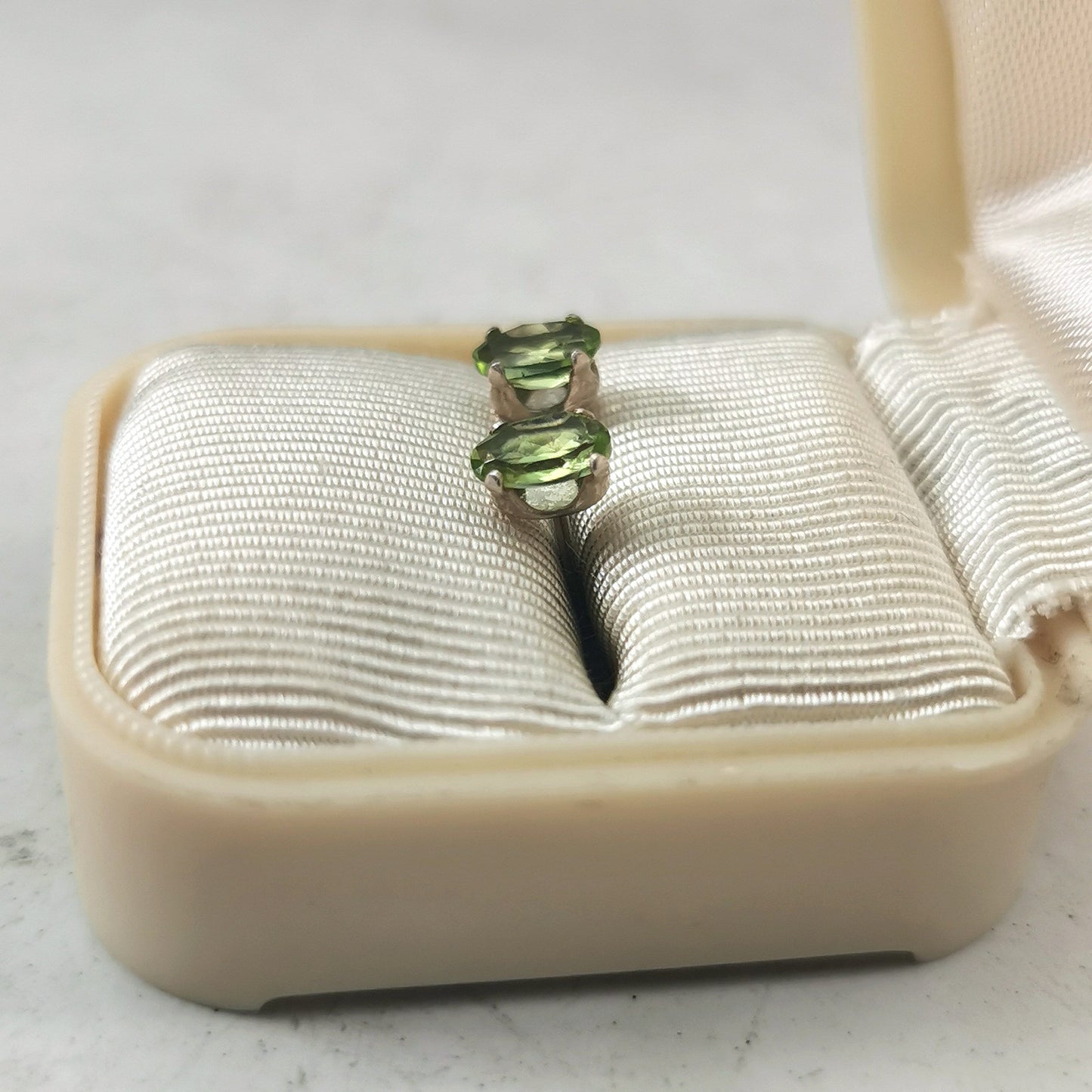 Estate Sterling Silver and Genuine Peridot Stud Earrings - Oval Peridot August Birthstone Earrings