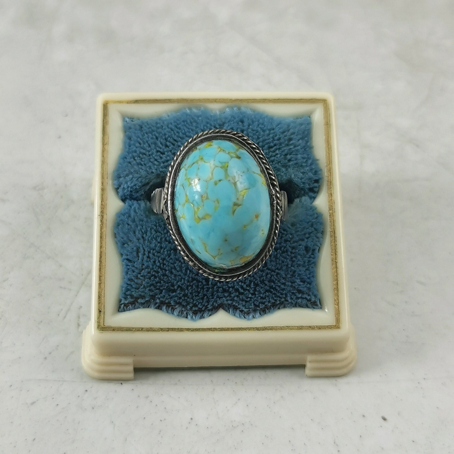 Vintage Silver and Imitation Turquoise Hubbell Glass Ring
